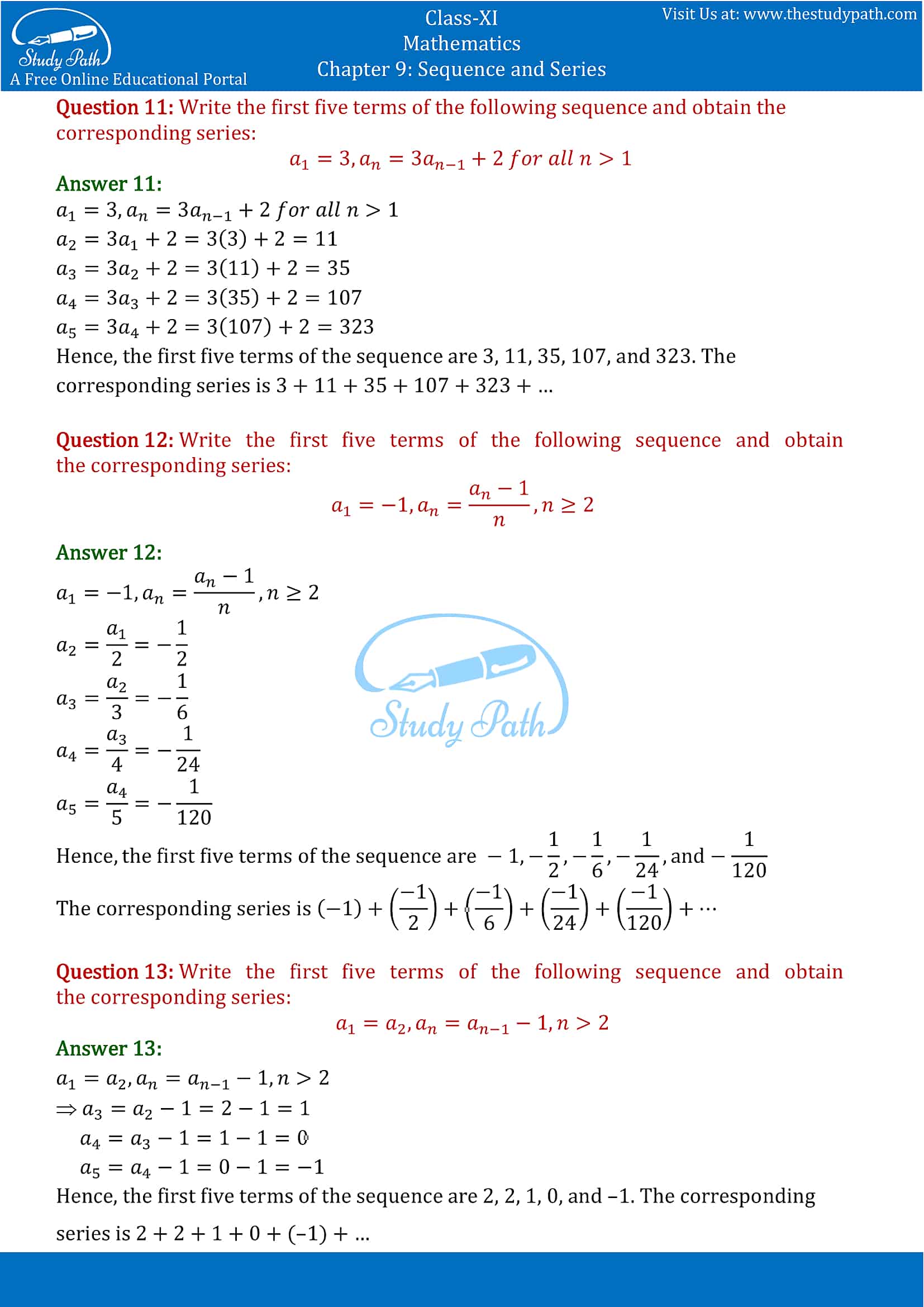 NCERT Solutions for Class 11 Maths chapter 9 Sequence and Series Exercise 9.1 Part-4