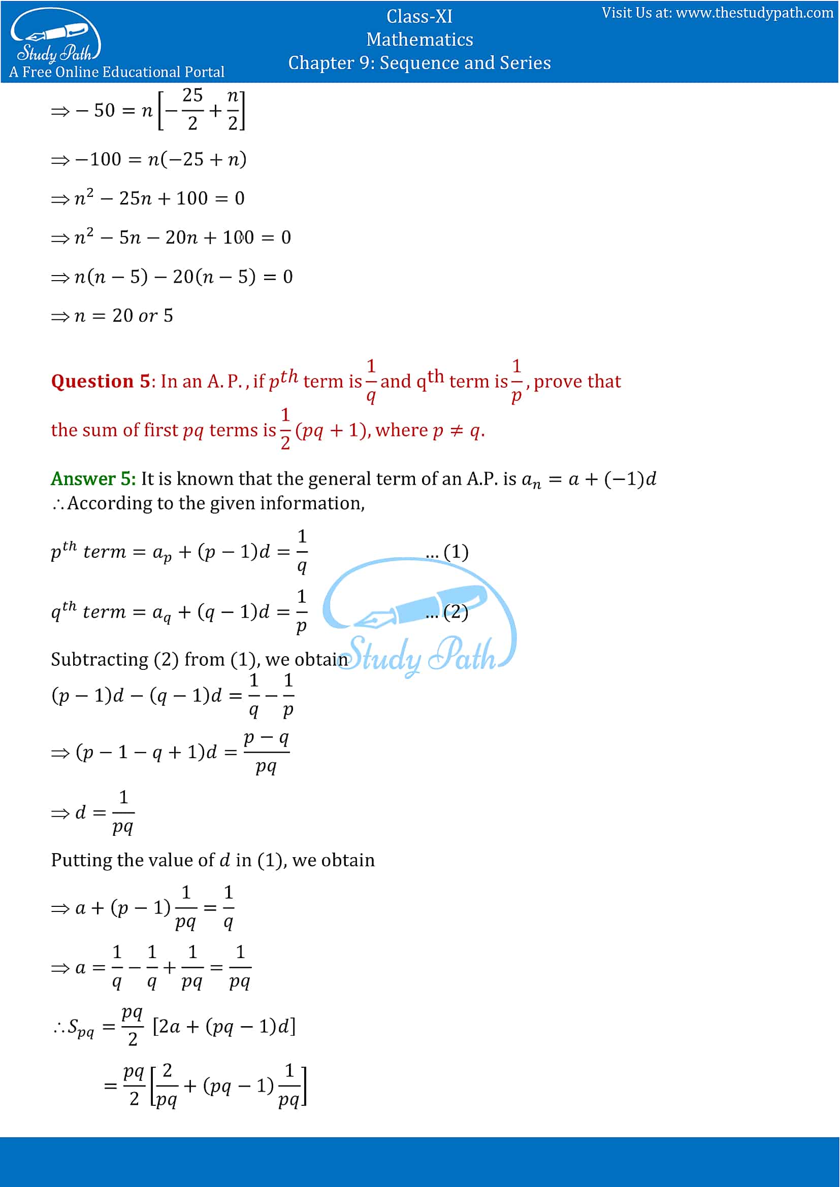 NCERT Solutions for Class 11 Maths chapter 9 Sequence and Series Exercise 9.2 Part-3