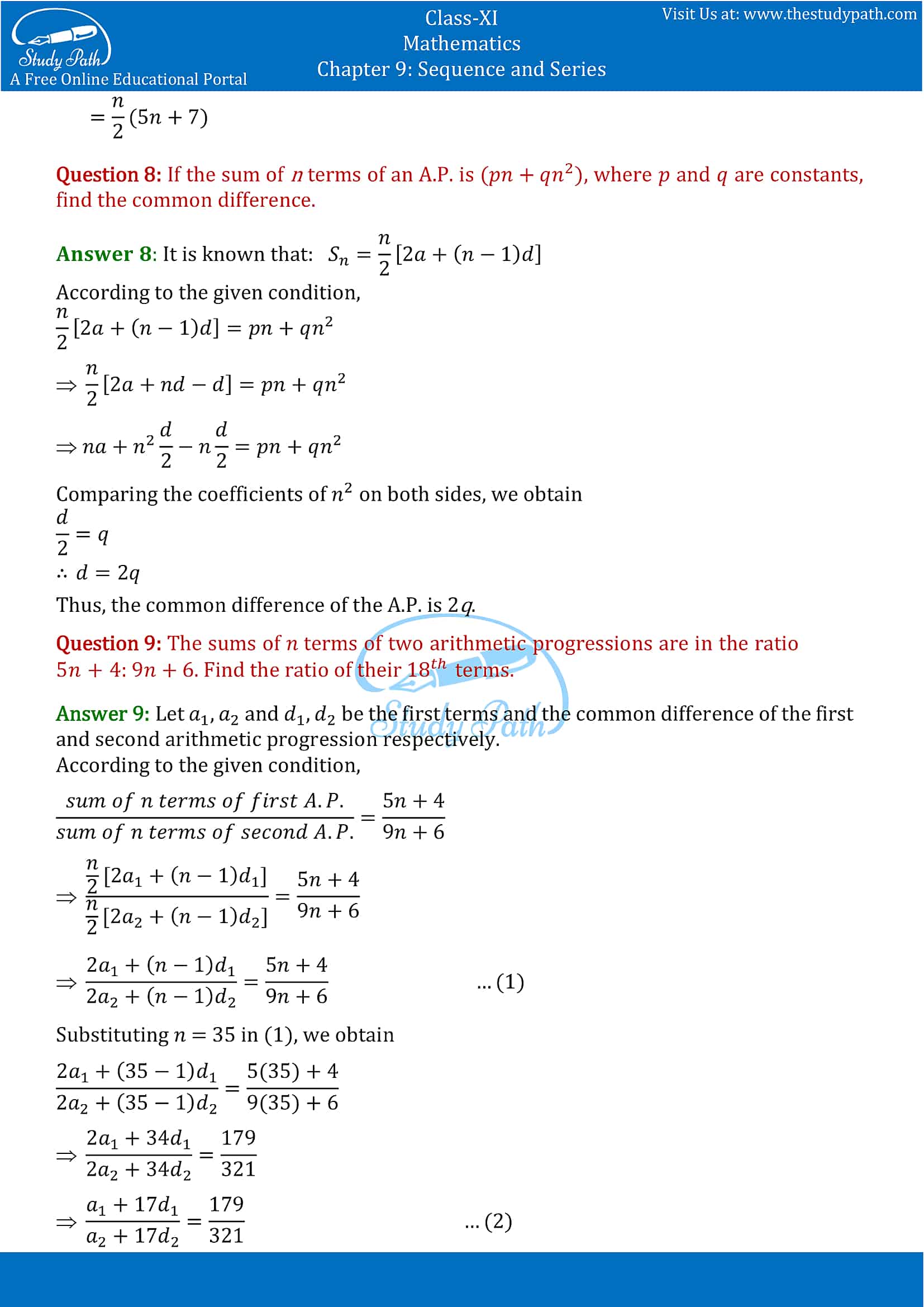 NCERT Solutions for Class 11 Maths chapter 9 Sequence and Series Exercise 9.2 Part-5