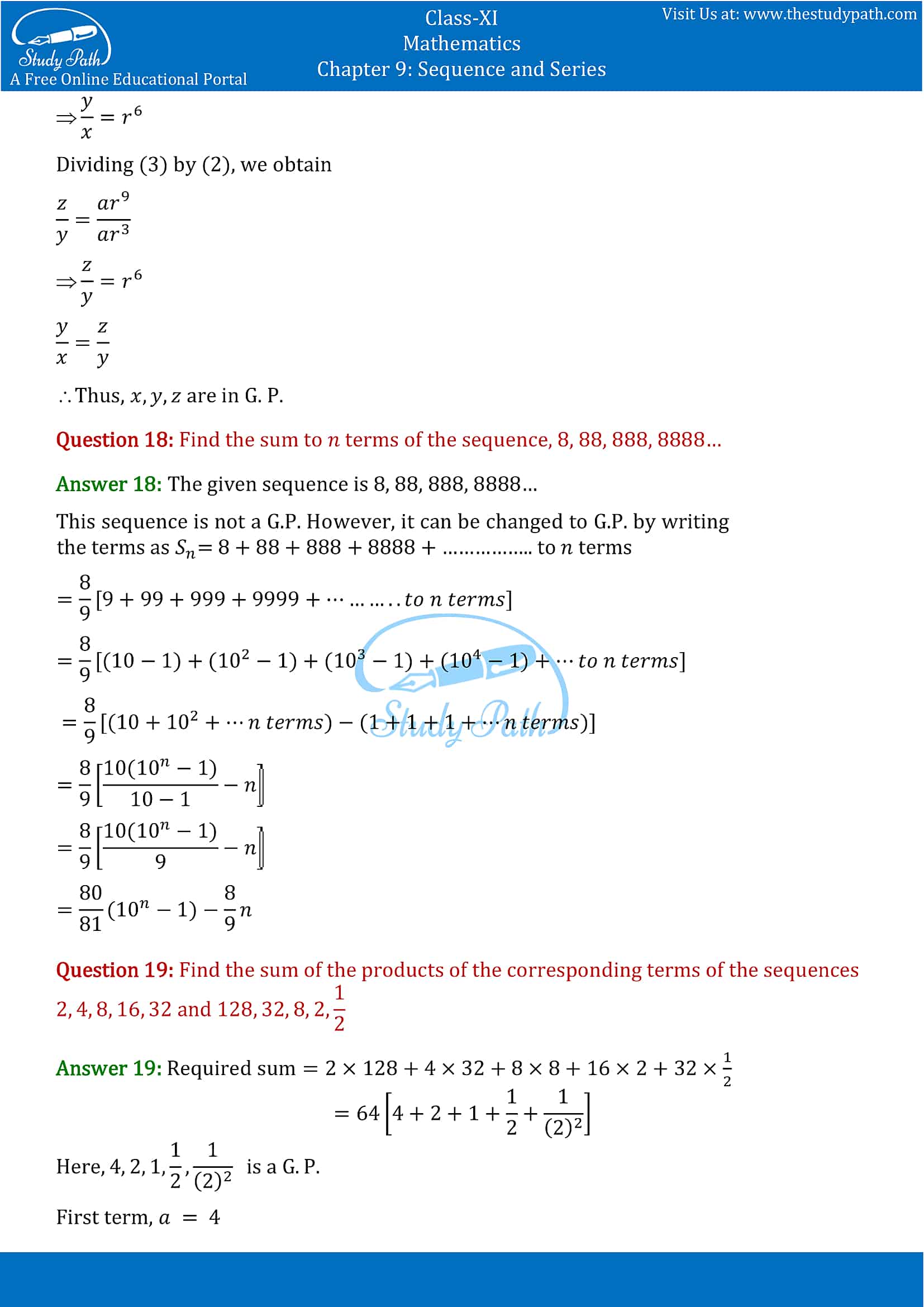 NCERT Solutions for Class 11 Maths chapter 9 Sequence and Series Exercise 9.3 Part-11