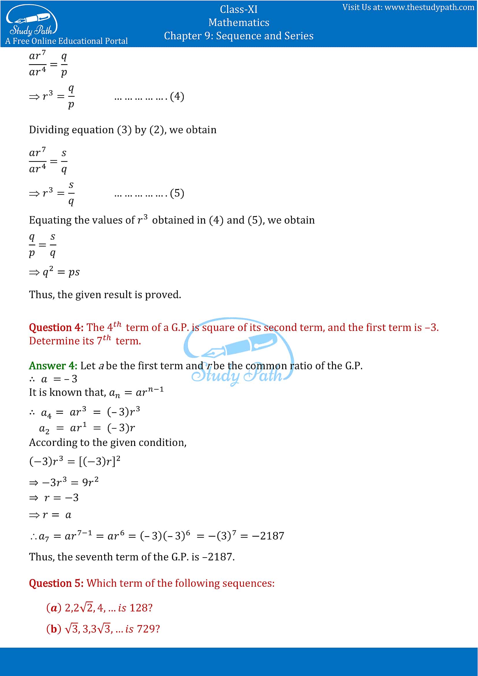 NCERT Solutions for Class 11 Maths chapter 9 Sequence and Series Exercise 9.3 Part-2