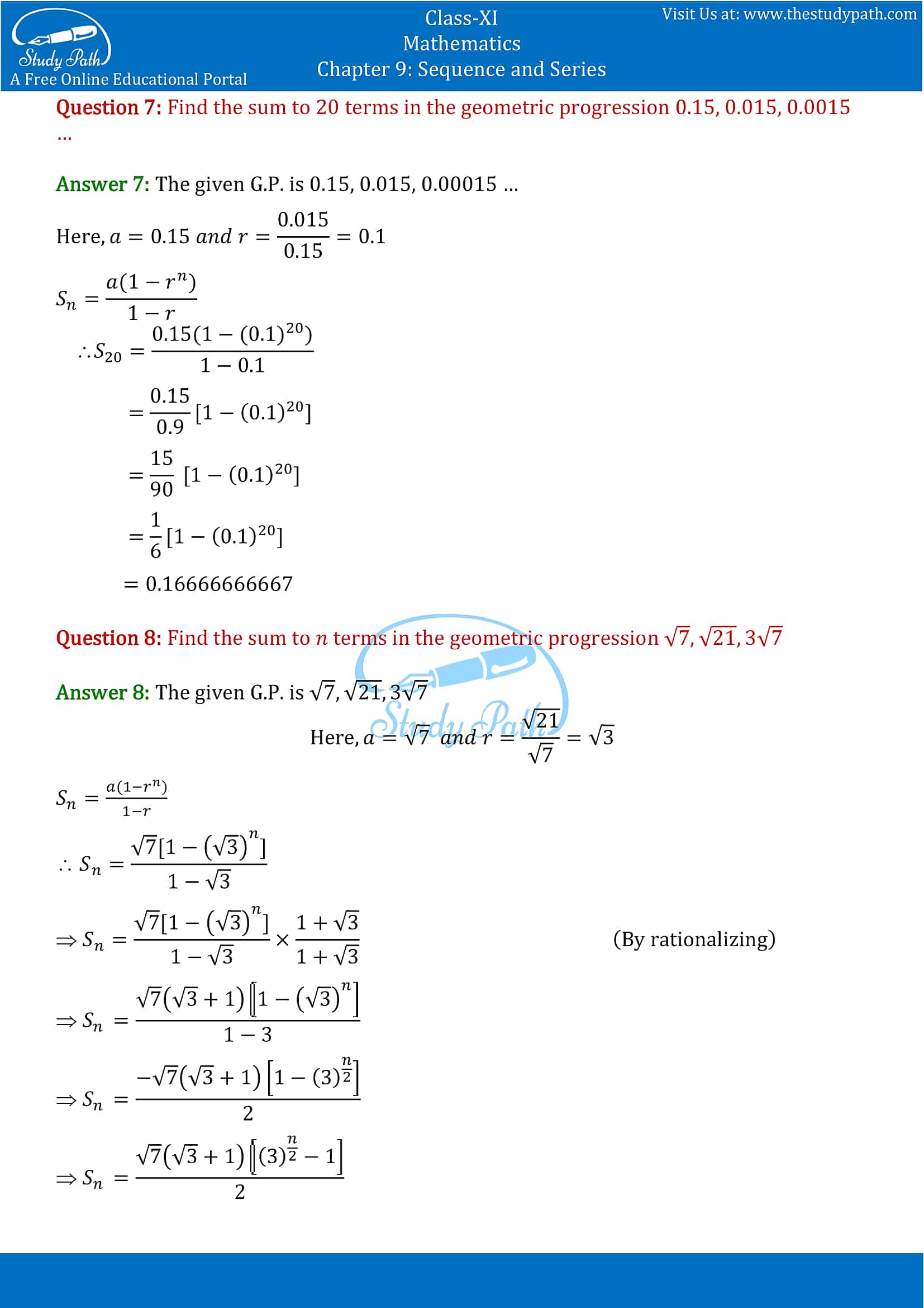 NCERT Solutions for Class 11 Maths chapter 9 Sequence and Series Exercise 9.3 Part-5