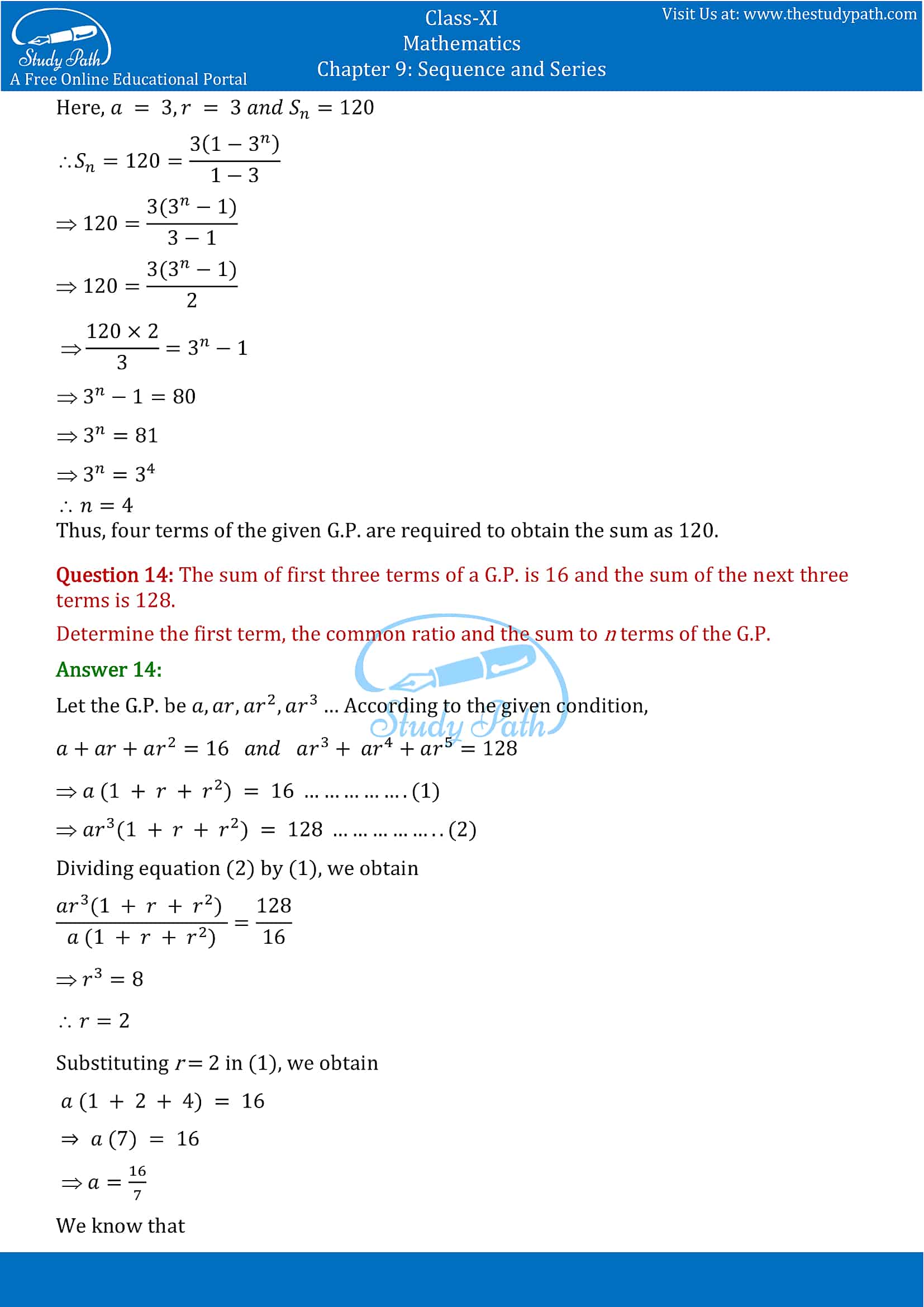 NCERT Solutions for Class 11 Maths chapter 9 Sequence and Series Exercise 9.3 Part-8