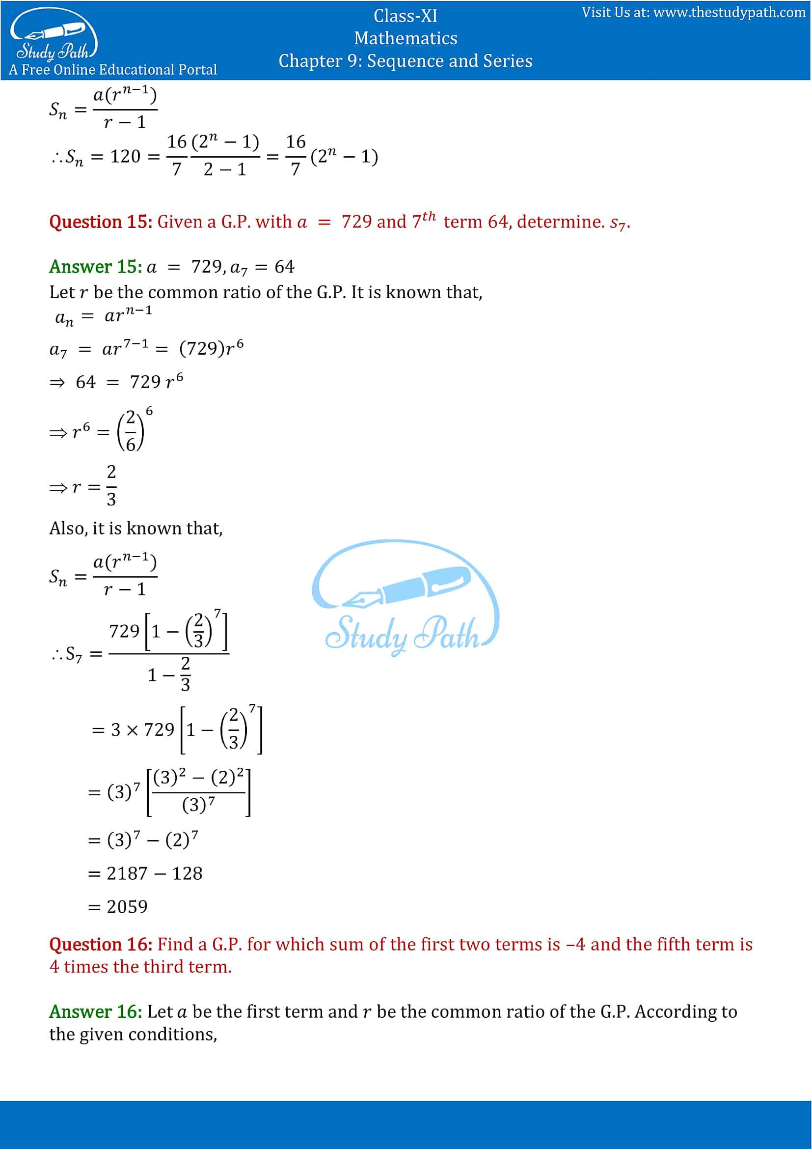 NCERT Solutions for Class 11 Maths chapter 9 Sequence and Series Exercise 9.3 Part-9