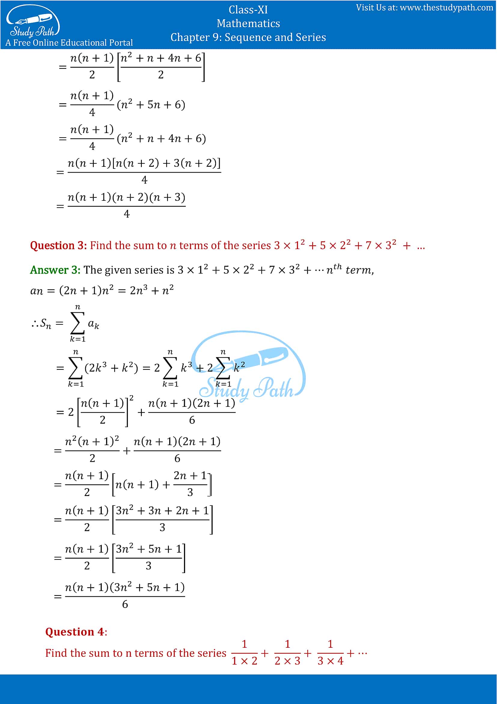 NCERT Solutions for Class 11 Maths chapter 9 Sequence and Series Exercise 9.4 Part-2