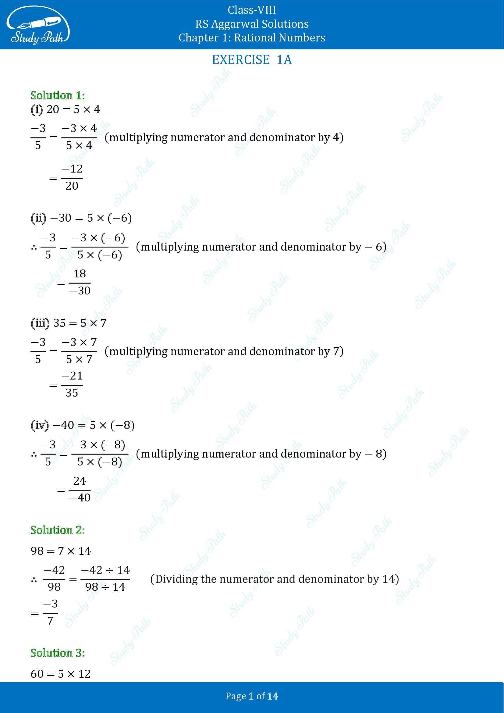 RS Aggarwal Solutions Class 8 Chapter 1 Rational Numbers Exercise 1A 00001