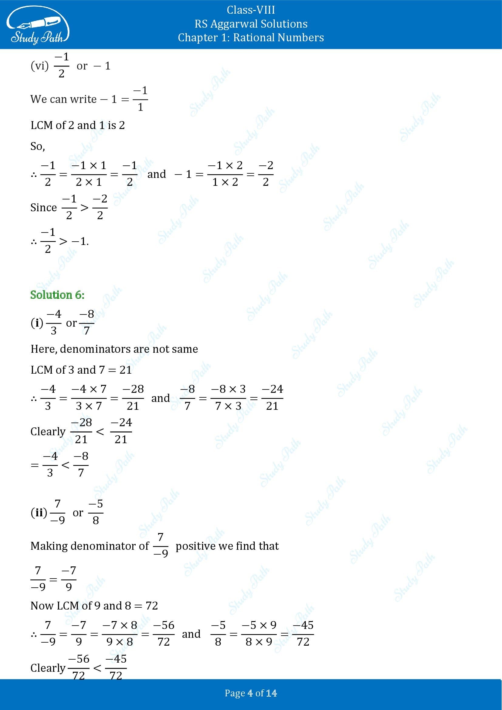 RS Aggarwal Solutions Class 8 Chapter 1 Rational Numbers Exercise 1A 00004