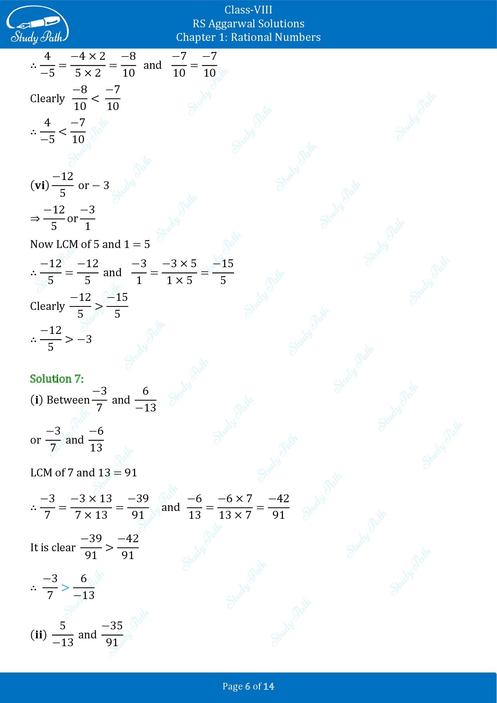 RS Aggarwal Solutions Class 8 Chapter 1 Rational Numbers Exercise 1A 00006
