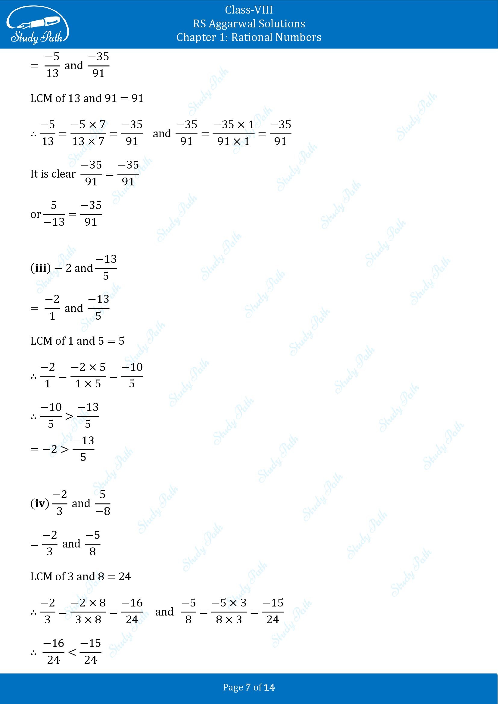 RS Aggarwal Solutions Class 8 Chapter 1 Rational Numbers Exercise 1A 00007