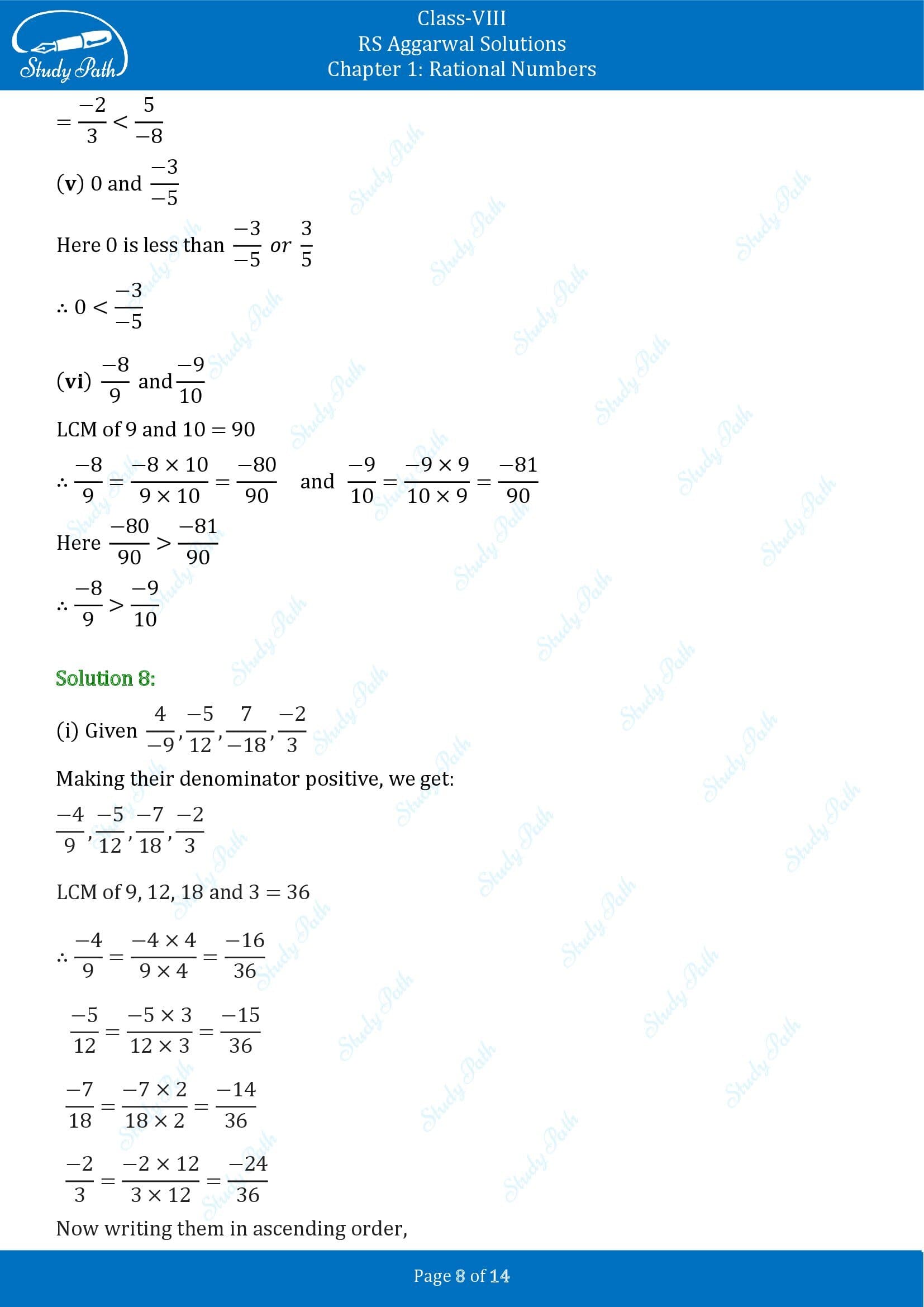 RS Aggarwal Solutions Class 8 Chapter 1 Rational Numbers Exercise 1A 00008