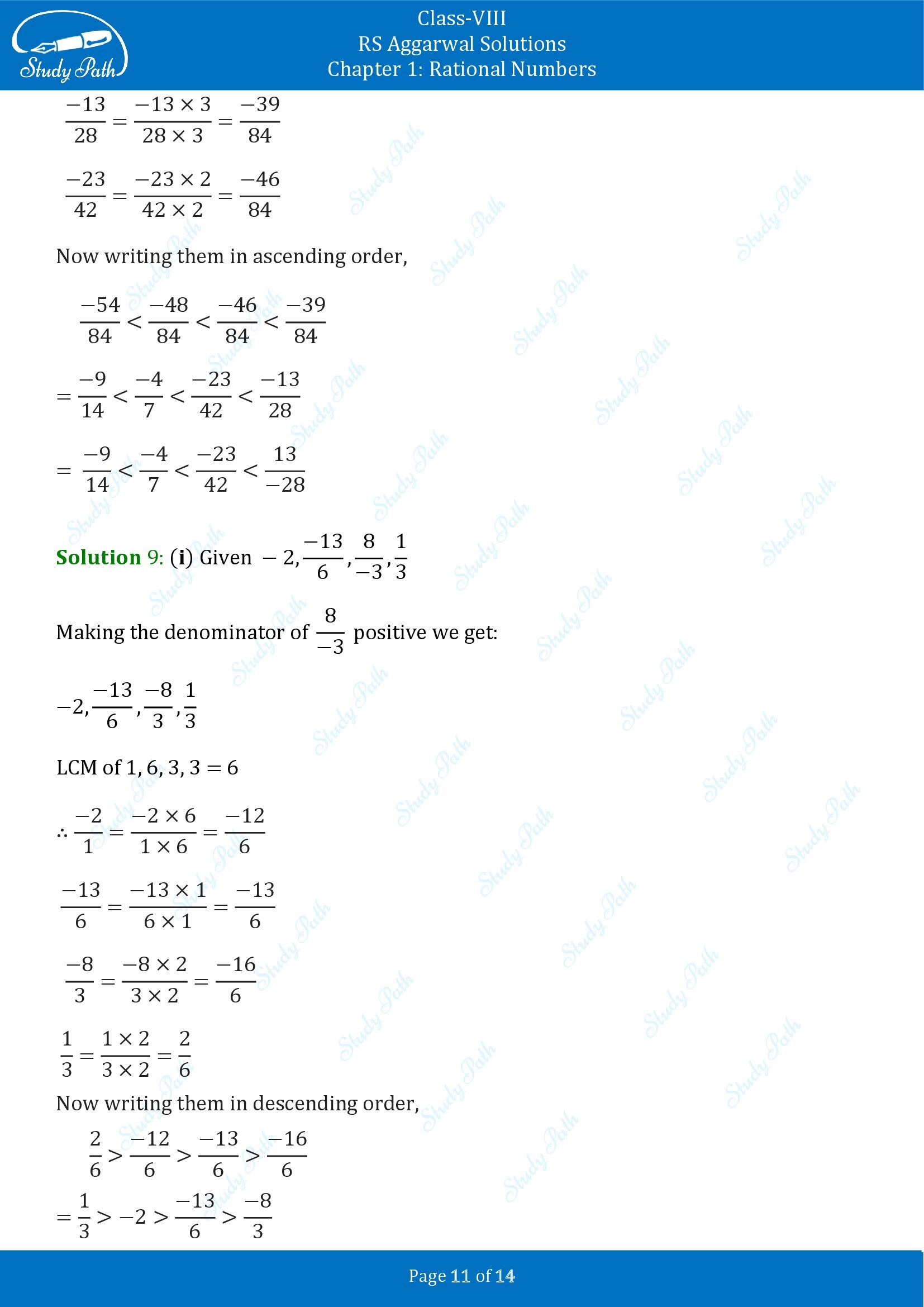 RS Aggarwal Solutions Class 8 Chapter 1 Rational Numbers Exercise 1A 00011