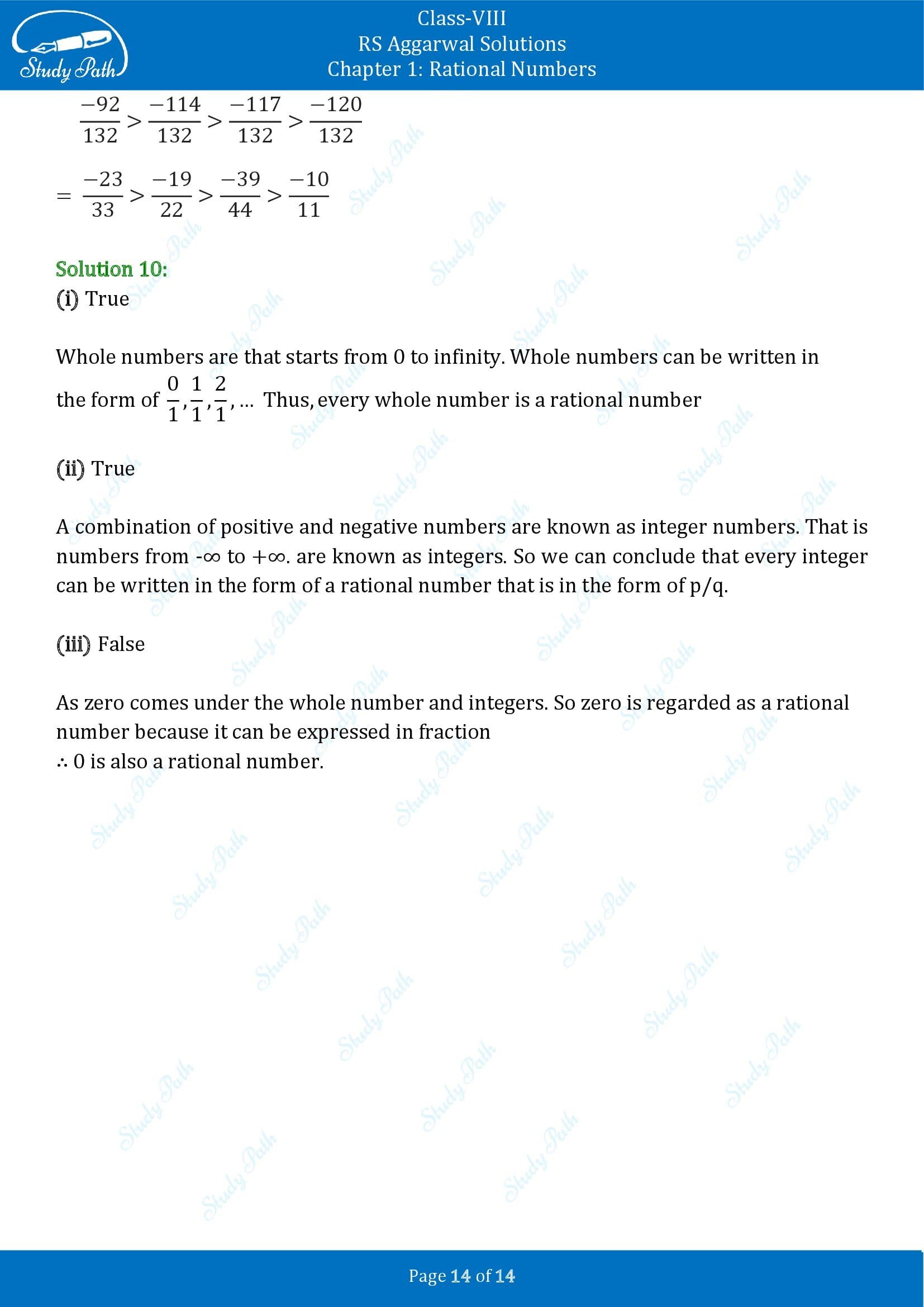 RS Aggarwal Solutions Class 8 Chapter 1 Rational Numbers Exercise 1A 00014