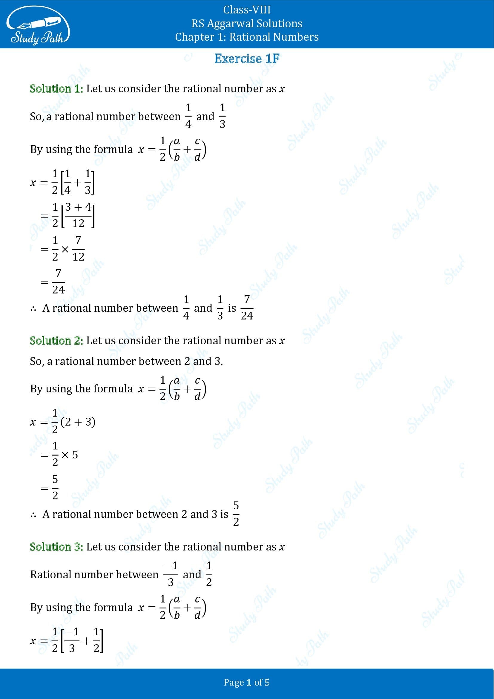 RS Aggarwal Solutions Class 8 Chapter 1 Rational Numbers Exercise 1F 00001