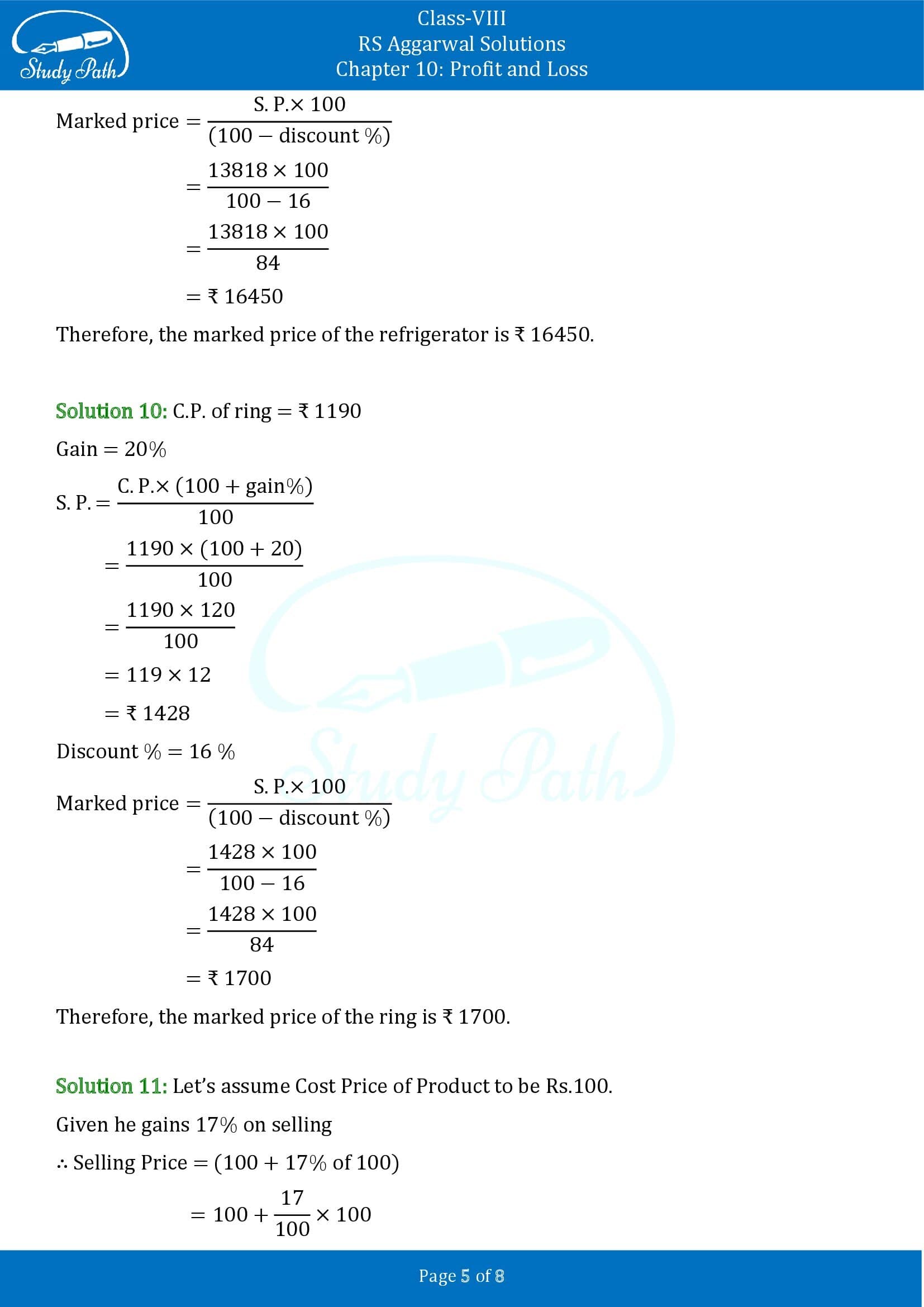 RS Aggarwal Solutions Class 8 Chapter 10 Profit and Loss Exercise 10B 00005