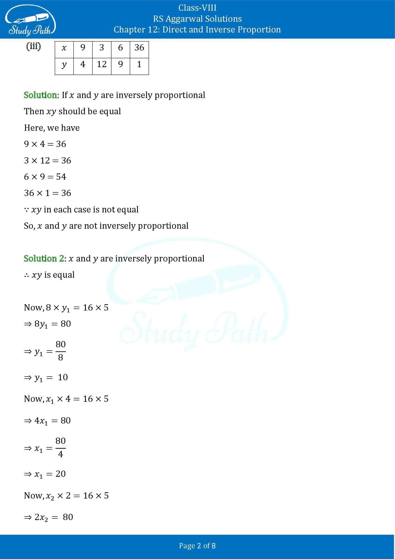 RS Aggarwal Solutions Class 8 Chapter 12 Direct and Inverse Proportion Exercise 12B 00002
