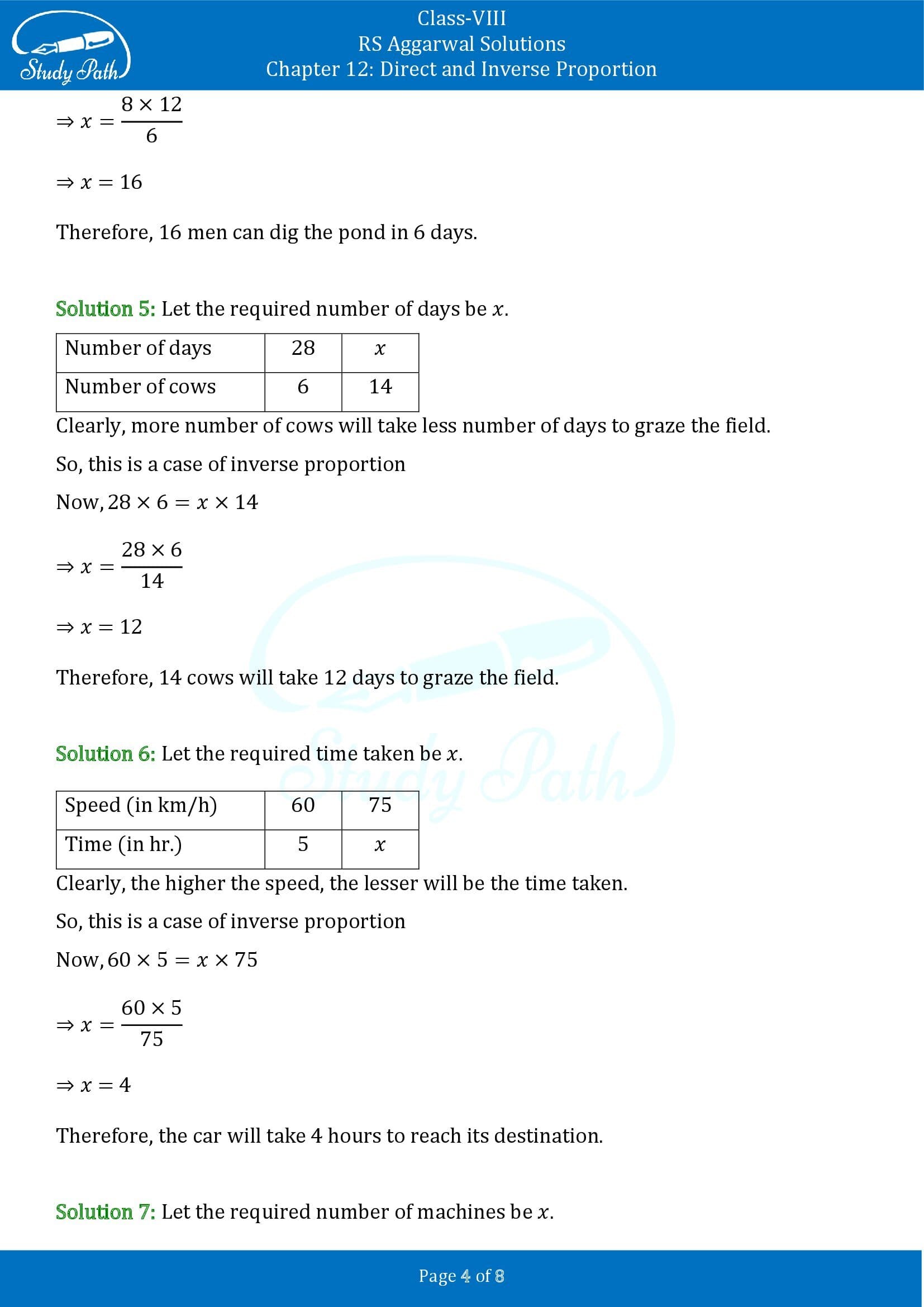 RS Aggarwal Solutions Class 8 Chapter 12 Direct and Inverse Proportion Exercise 12B 00004