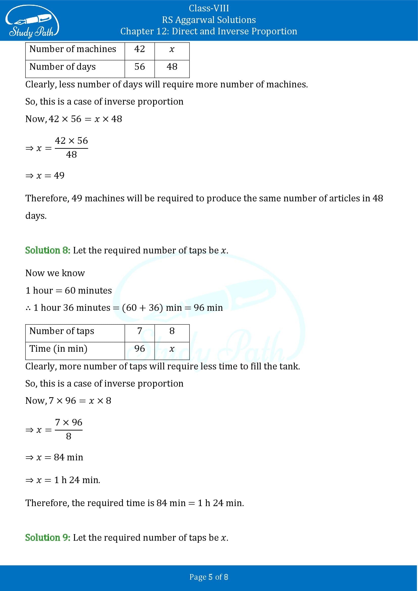 RS Aggarwal Solutions Class 8 Chapter 12 Direct and Inverse Proportion Exercise 12B 00005