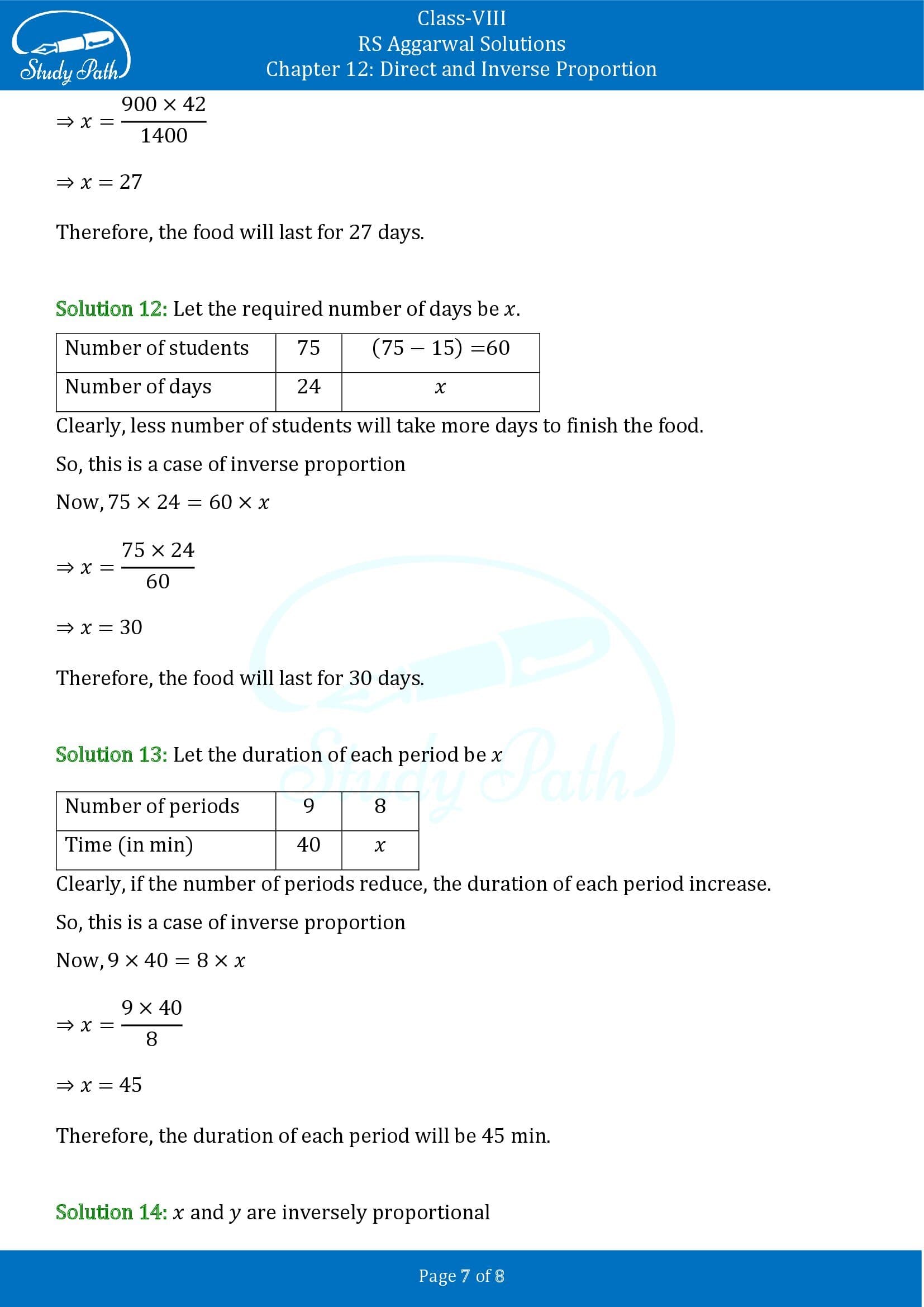 RS Aggarwal Solutions Class 8 Chapter 12 Direct and Inverse Proportion Exercise 12B 00007