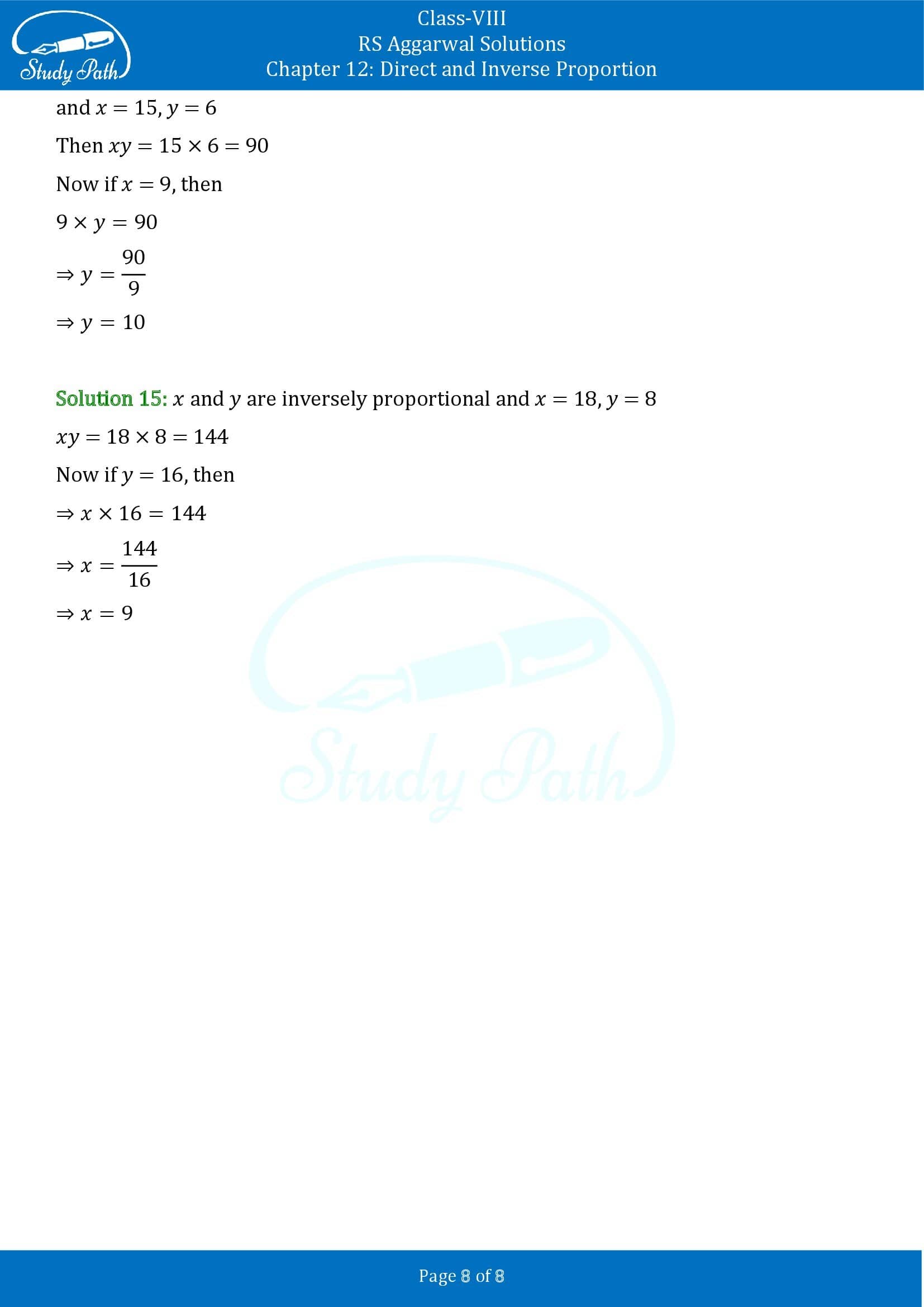 RS Aggarwal Solutions Class 8 Chapter 12 Direct and Inverse Proportion Exercise 12B 00008