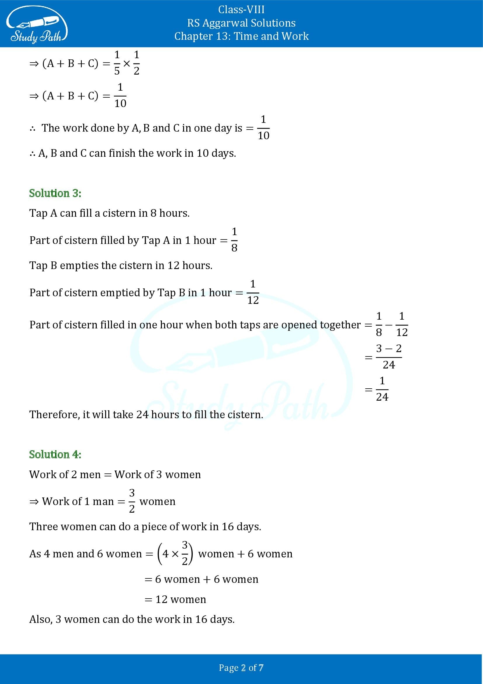 RS Aggarwal Solutions Class 8 Chapter 13 Time and Work Test Paper 00002