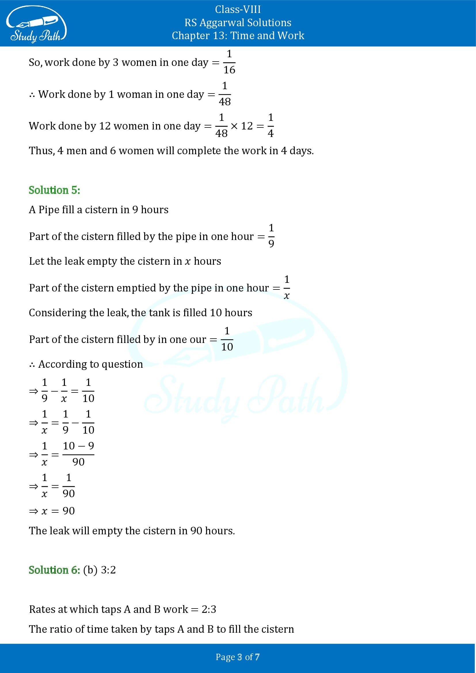 RS Aggarwal Solutions Class 8 Chapter 13 Time and Work Test Paper 00003