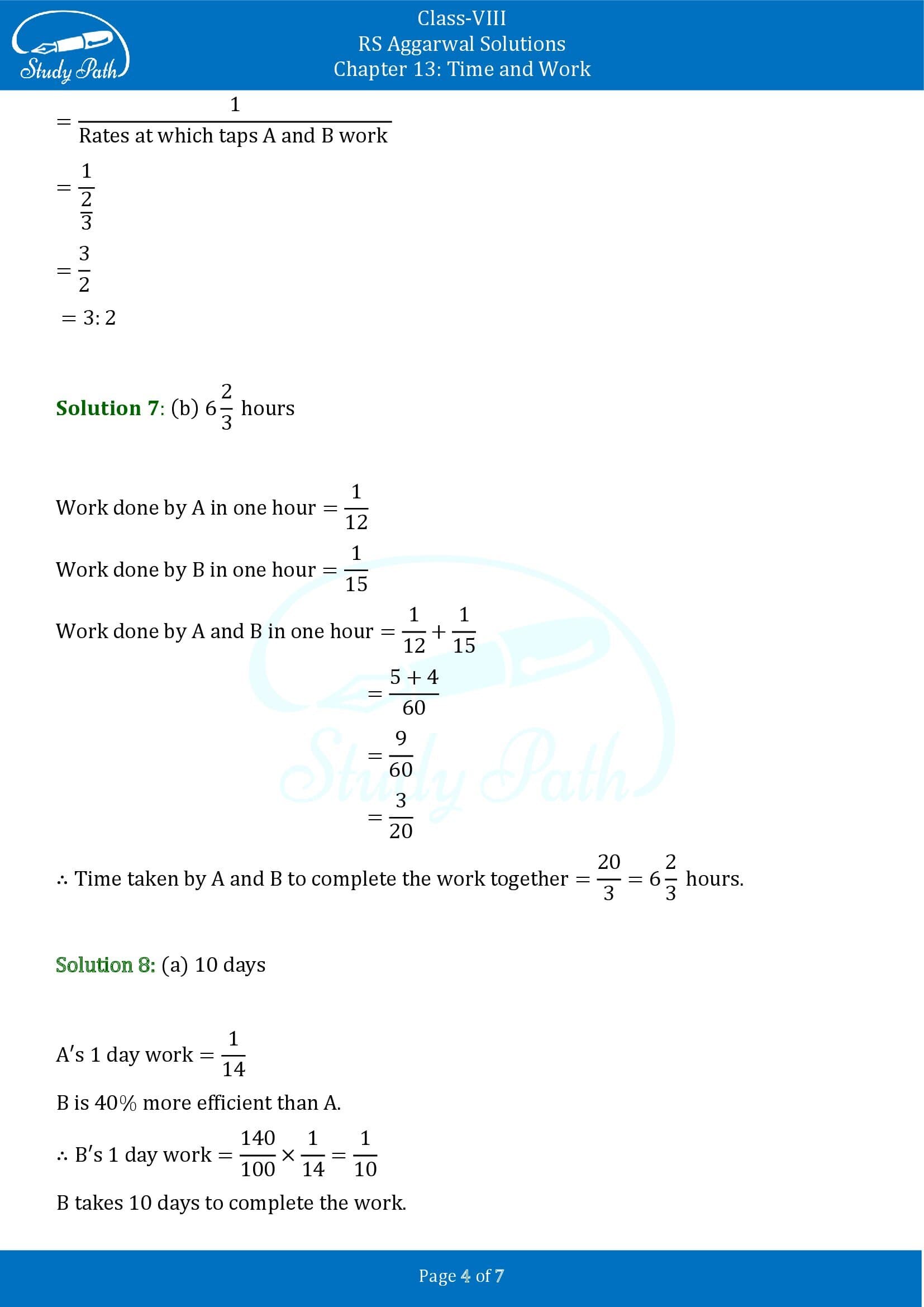 RS Aggarwal Solutions Class 8 Chapter 13 Time and Work Test Paper 00004