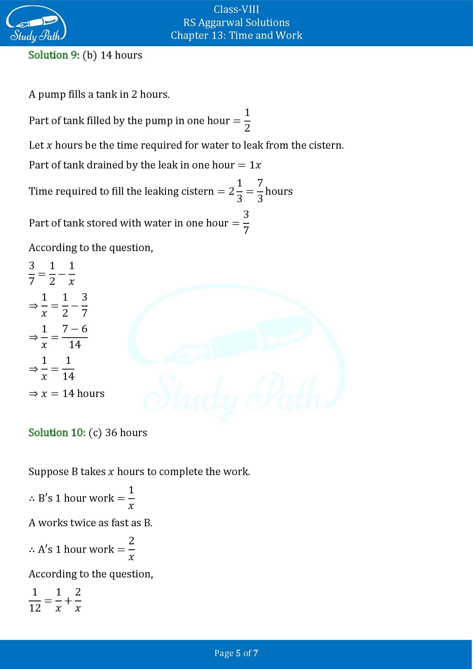 RS Aggarwal Solutions Class 8 Chapter 13 Time and Work Test Paper 00005