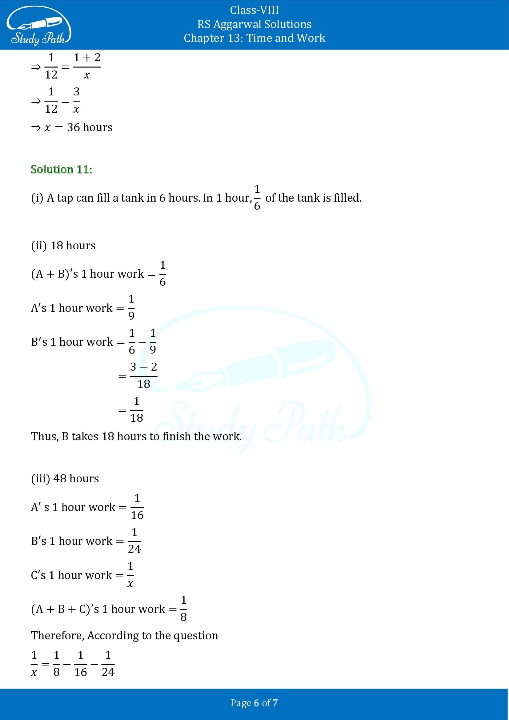 RS Aggarwal Solutions Class 8 Chapter 13 Time and Work Test Paper 00006