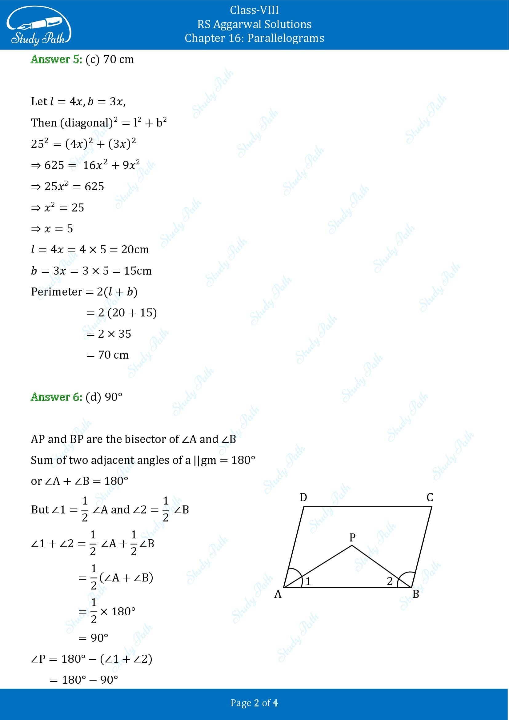 RS Aggarwal Solutions Class 8 Chapter 16 Parallelograms Exercise 16B MCQs 00002