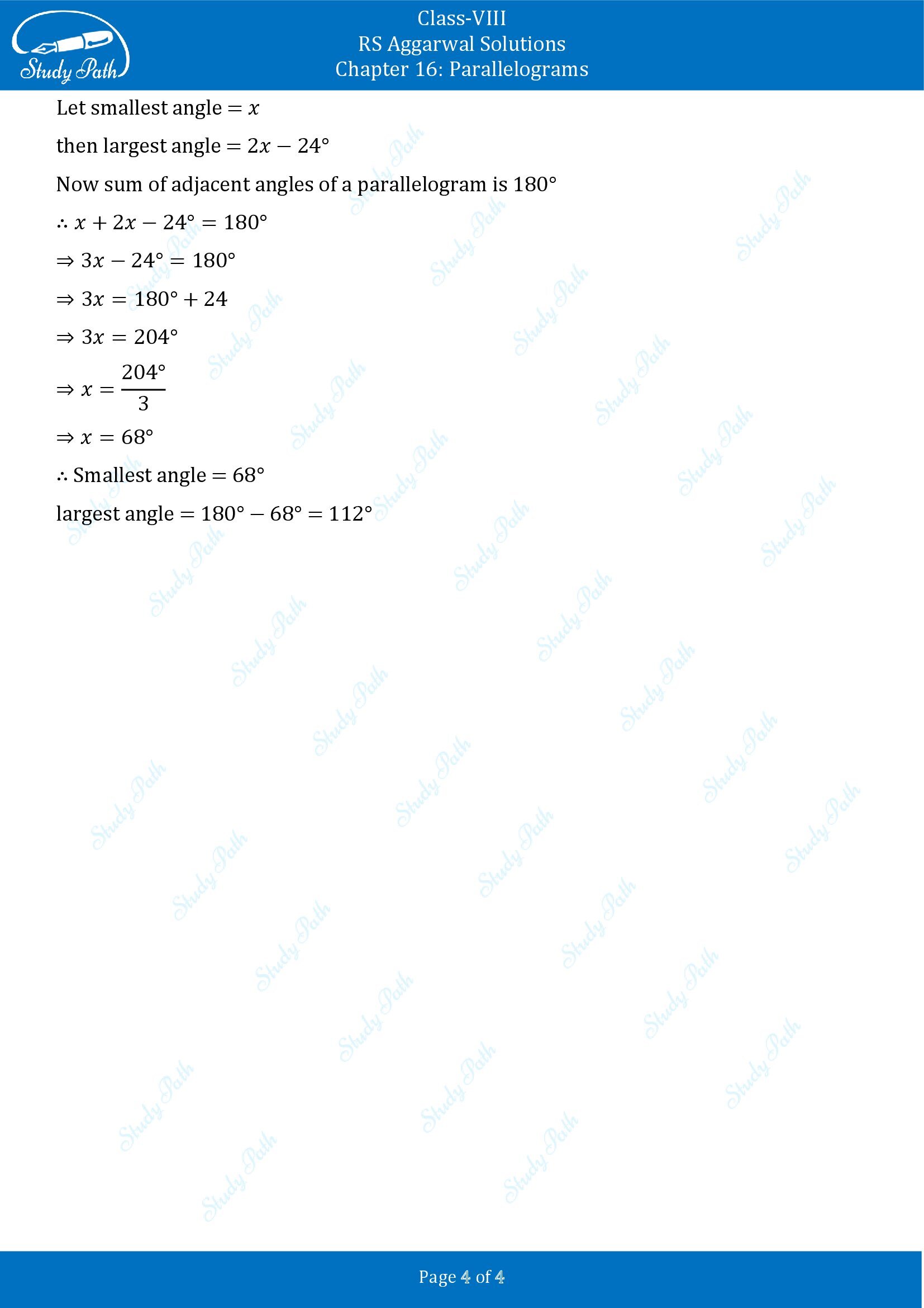 RS Aggarwal Solutions Class 8 Chapter 16 Parallelograms Exercise 16B MCQs 00004