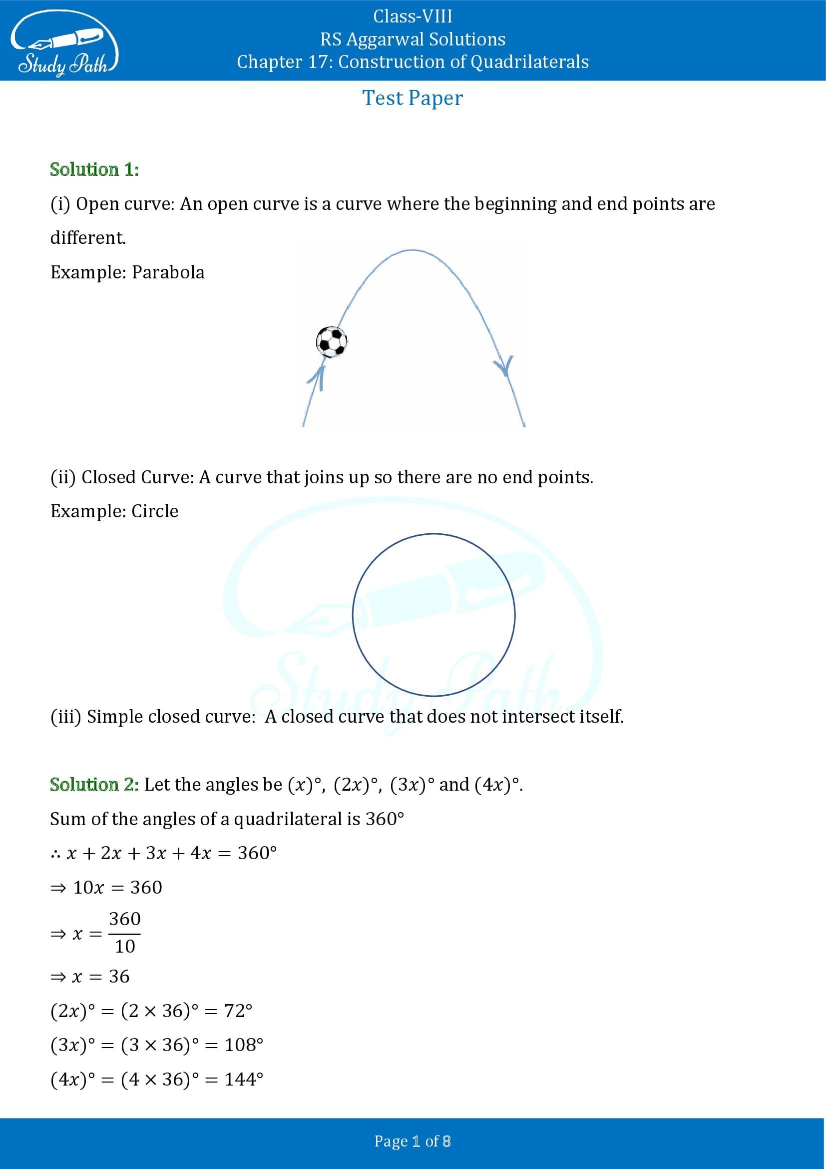 RS Aggarwal Solutions Class 8 Chapter 17 Construction of Quadrilaterals Test Paper 0001