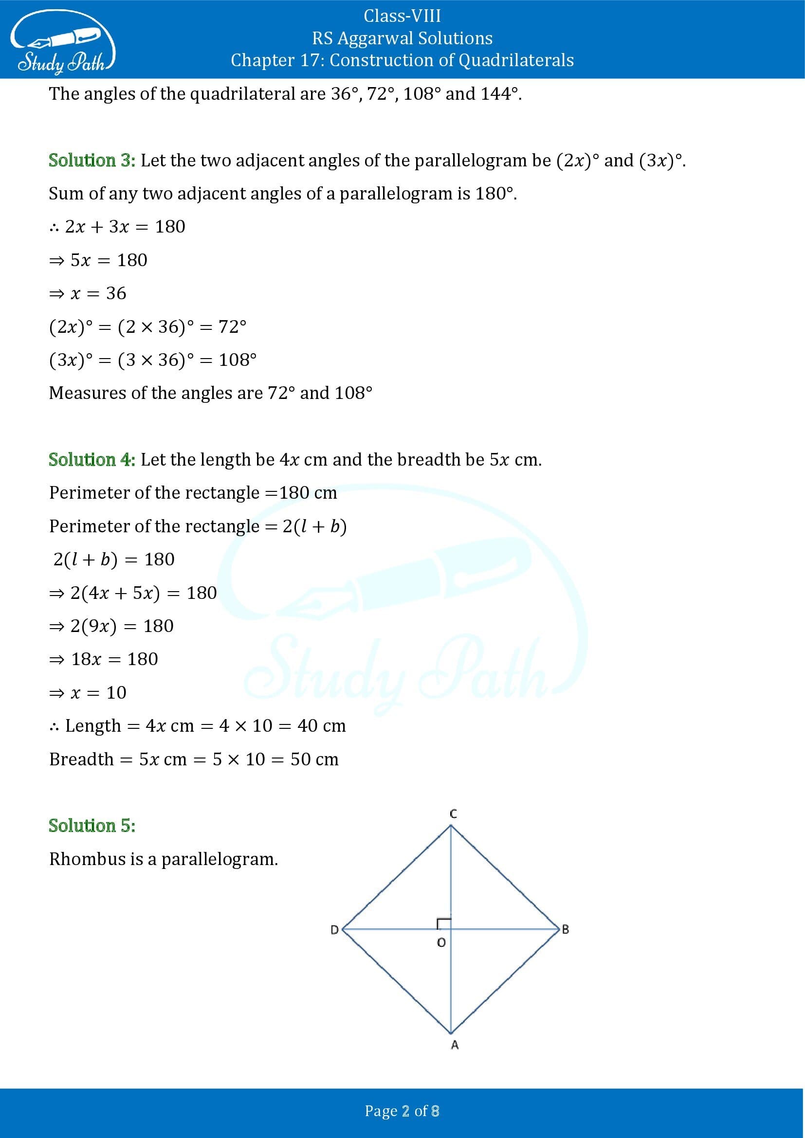 RS Aggarwal Solutions Class 8 Chapter 17 Construction of Quadrilaterals Test Paper 0002