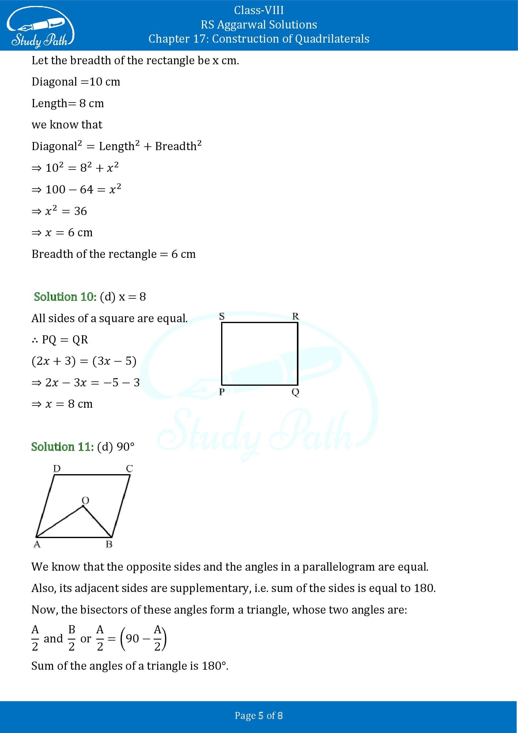 RS Aggarwal Solutions Class 8 Chapter 17 Construction of Quadrilaterals Test Paper 0005