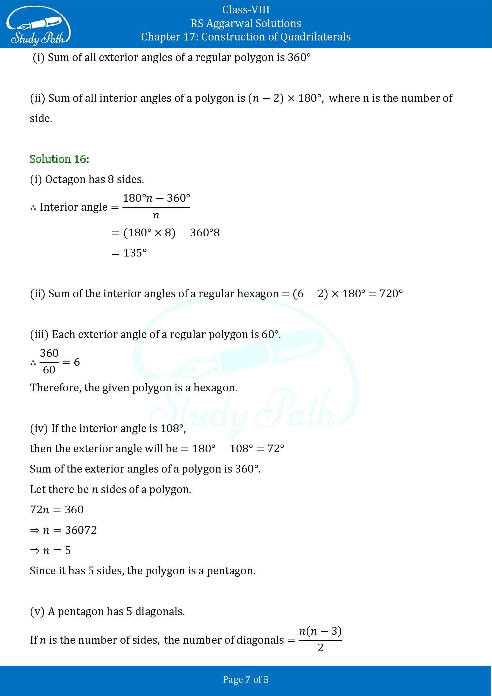 RS Aggarwal Solutions Class 8 Chapter 17 Construction of Quadrilaterals Test Paper 0007
