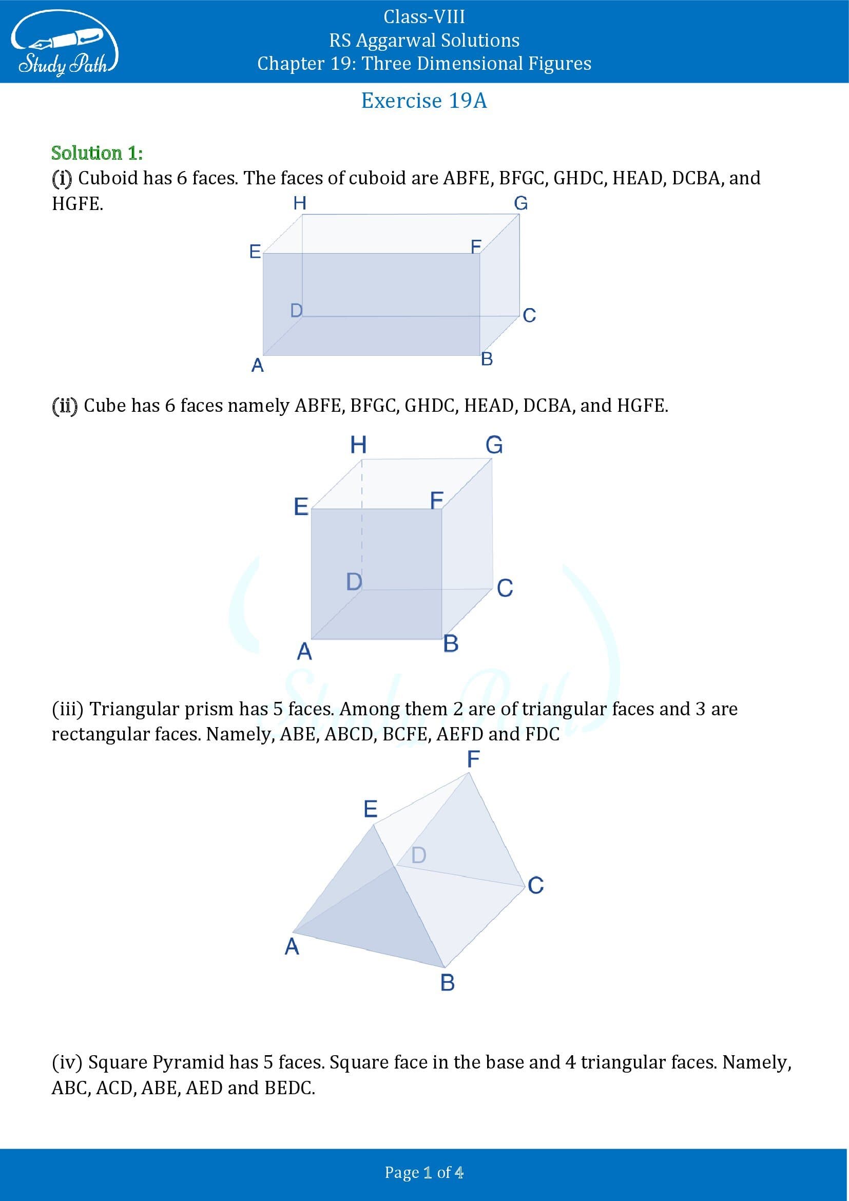 RS Aggarwal Solutions Class 8 Chapter 19 Three Dimensional Figures Exercise 19A 0001