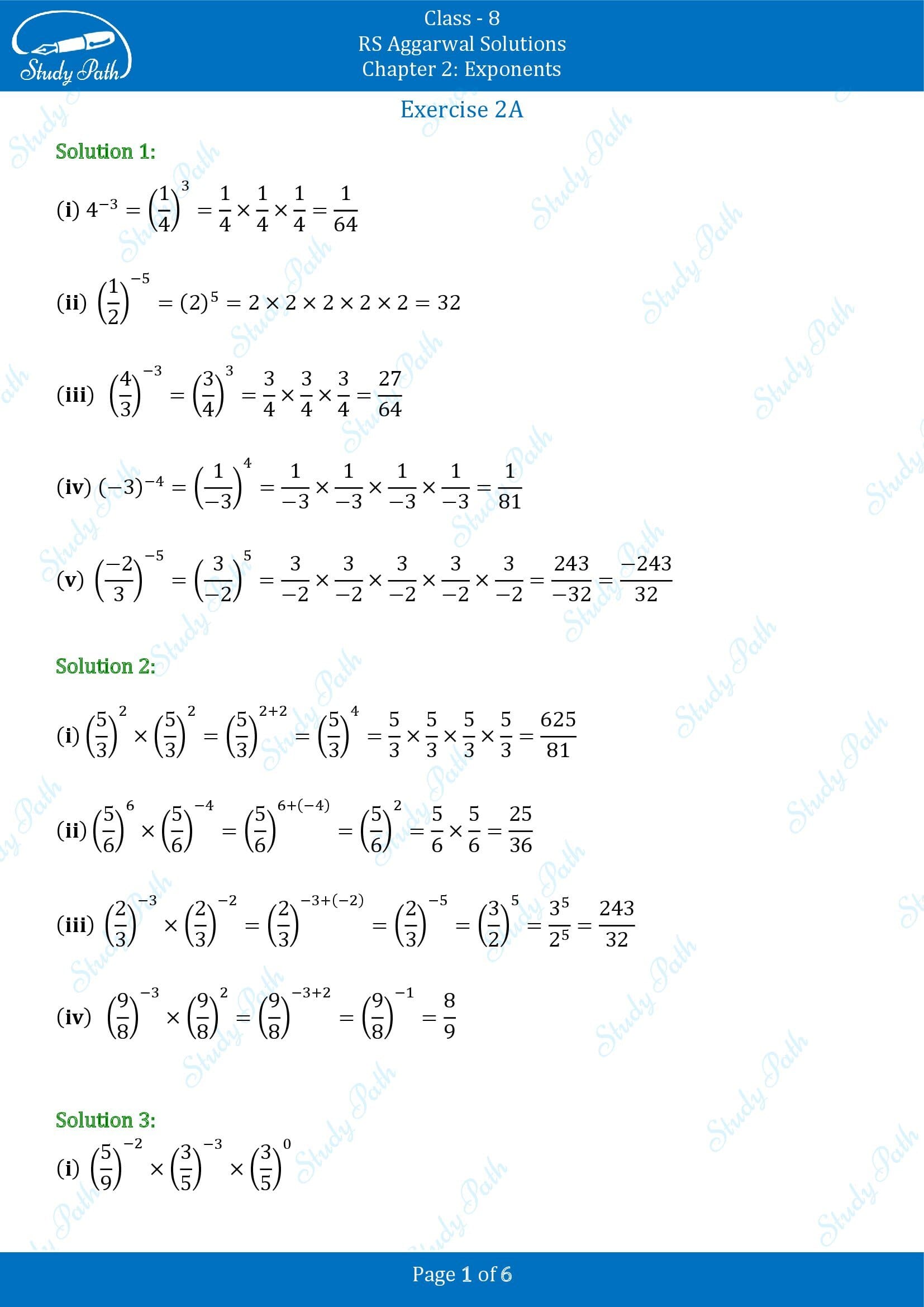 RS Aggarwal Solutions Class 8 Chapter 2 Exponents Exercise 2A 00001