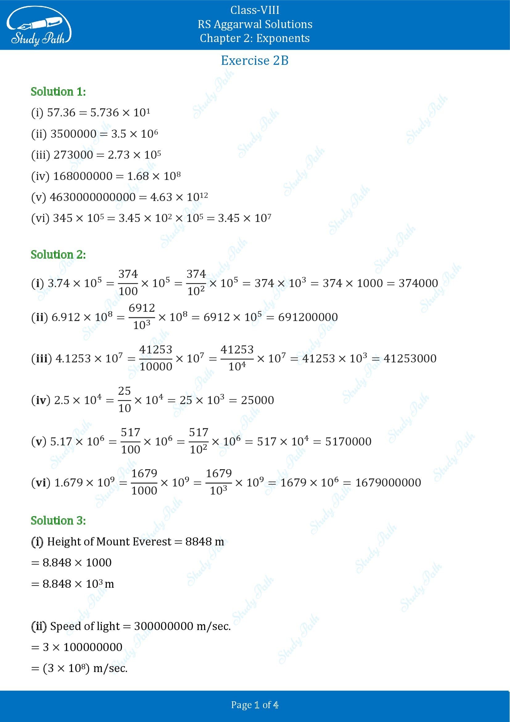 RS Aggarwal Solutions Class 8 Chapter 2 Exponents Exercise 2B 00001