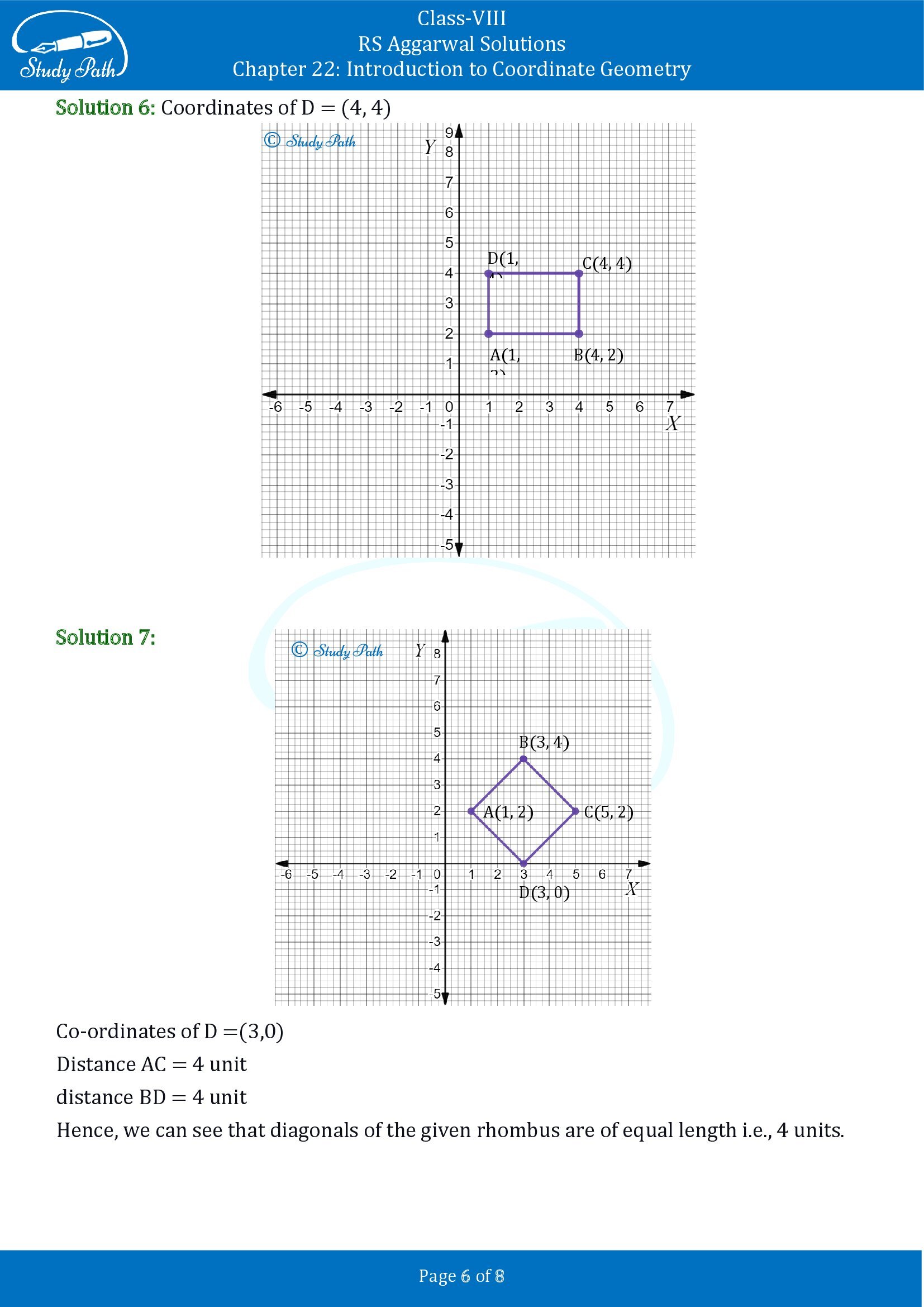 RS Aggarwal Solutions Class 8 Chapter 22 Introduction to Coordinate Geometry Exercise 22A 00006
