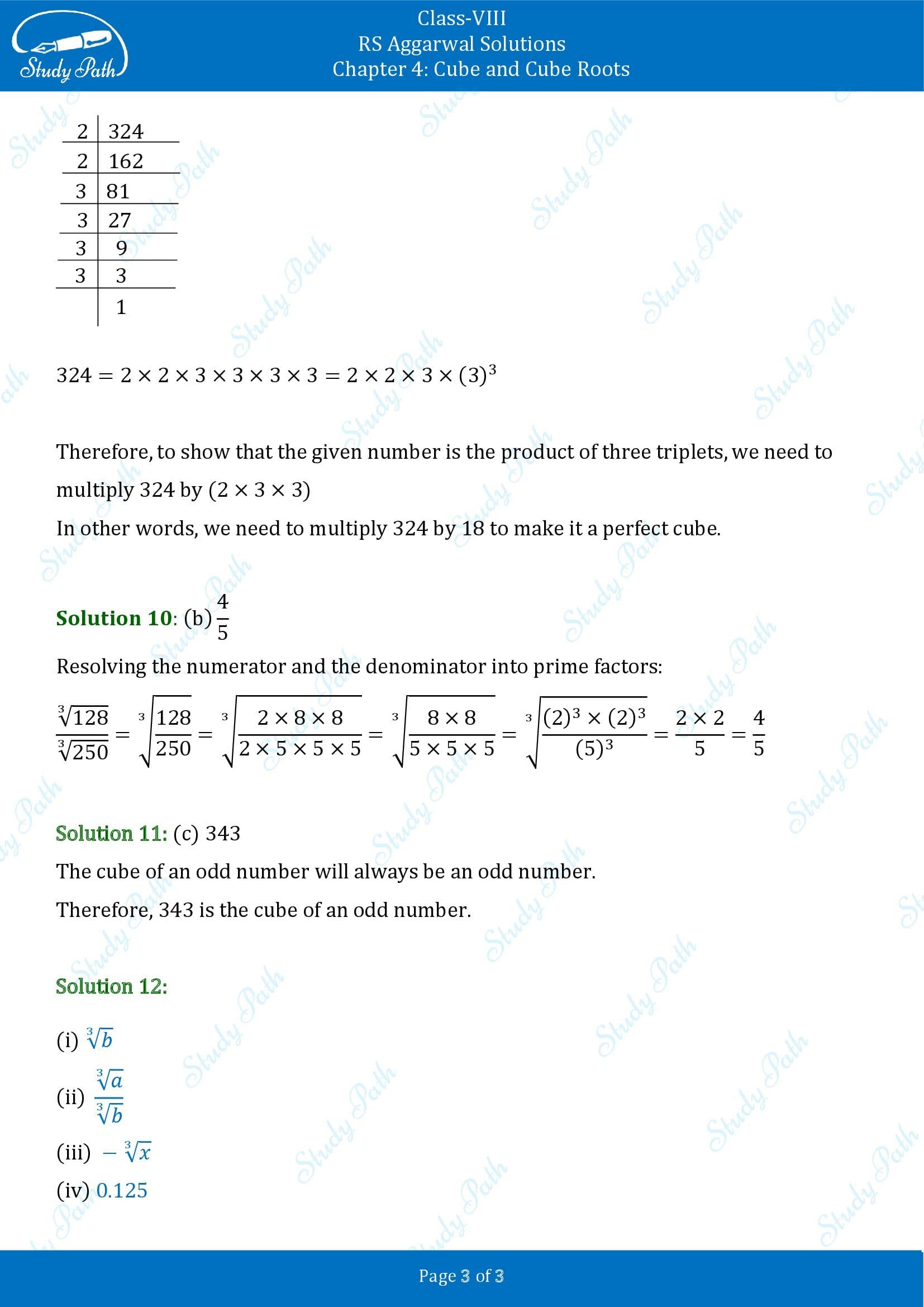 RS Aggarwal Solutions Class 8 Chapter 4 Cube and Cube Roots Test Paper 0003