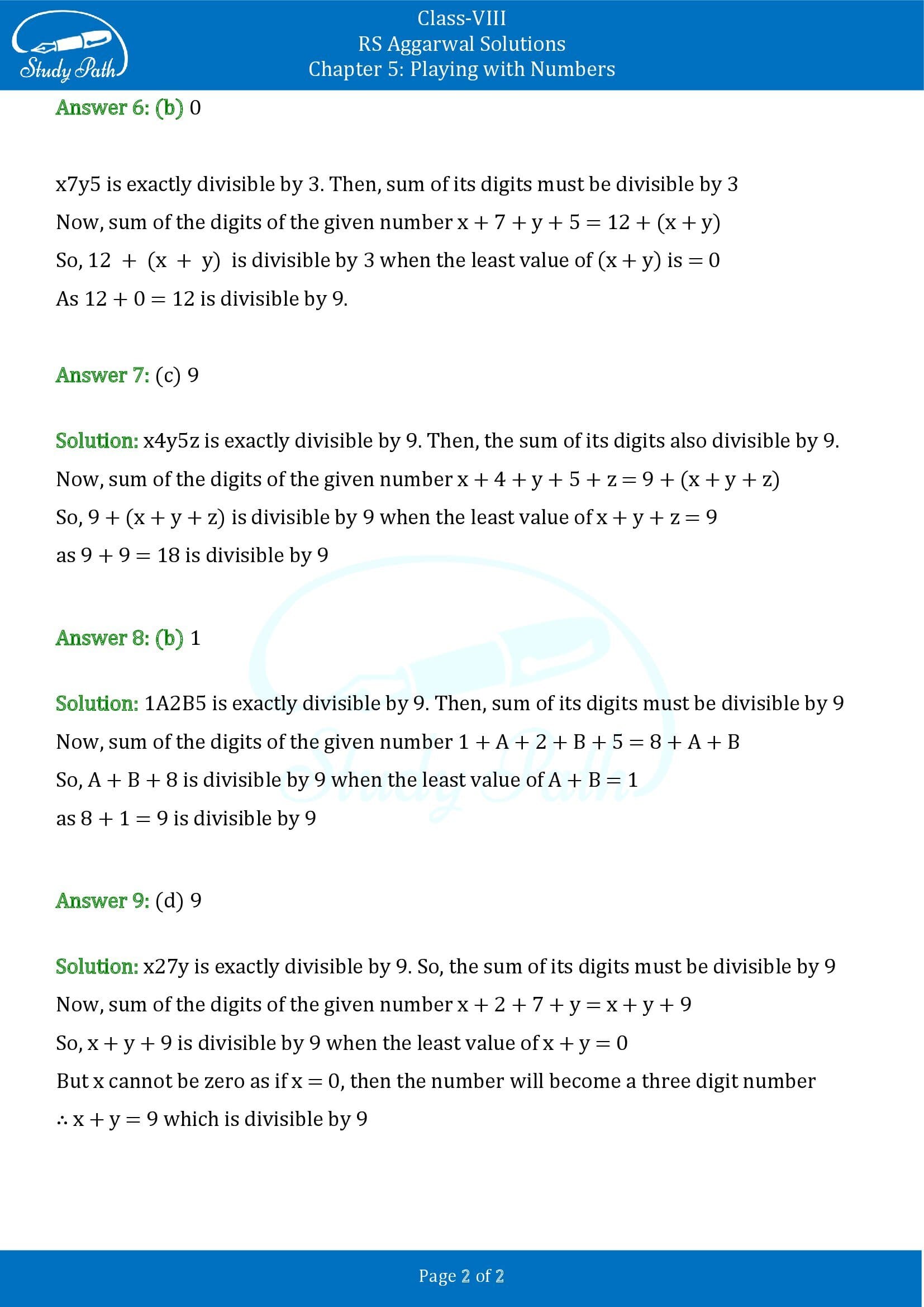 RS Aggarwal Solutions Class 8 Chapter 5 Playing with Numbers Exercise 5D MCQs 0002