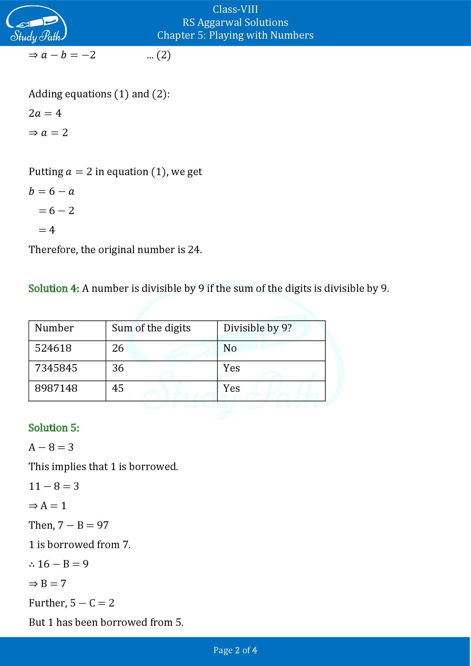 RS Aggarwal Solutions Class 8 Chapter 5 Playing with Numbers Test Paper 00002