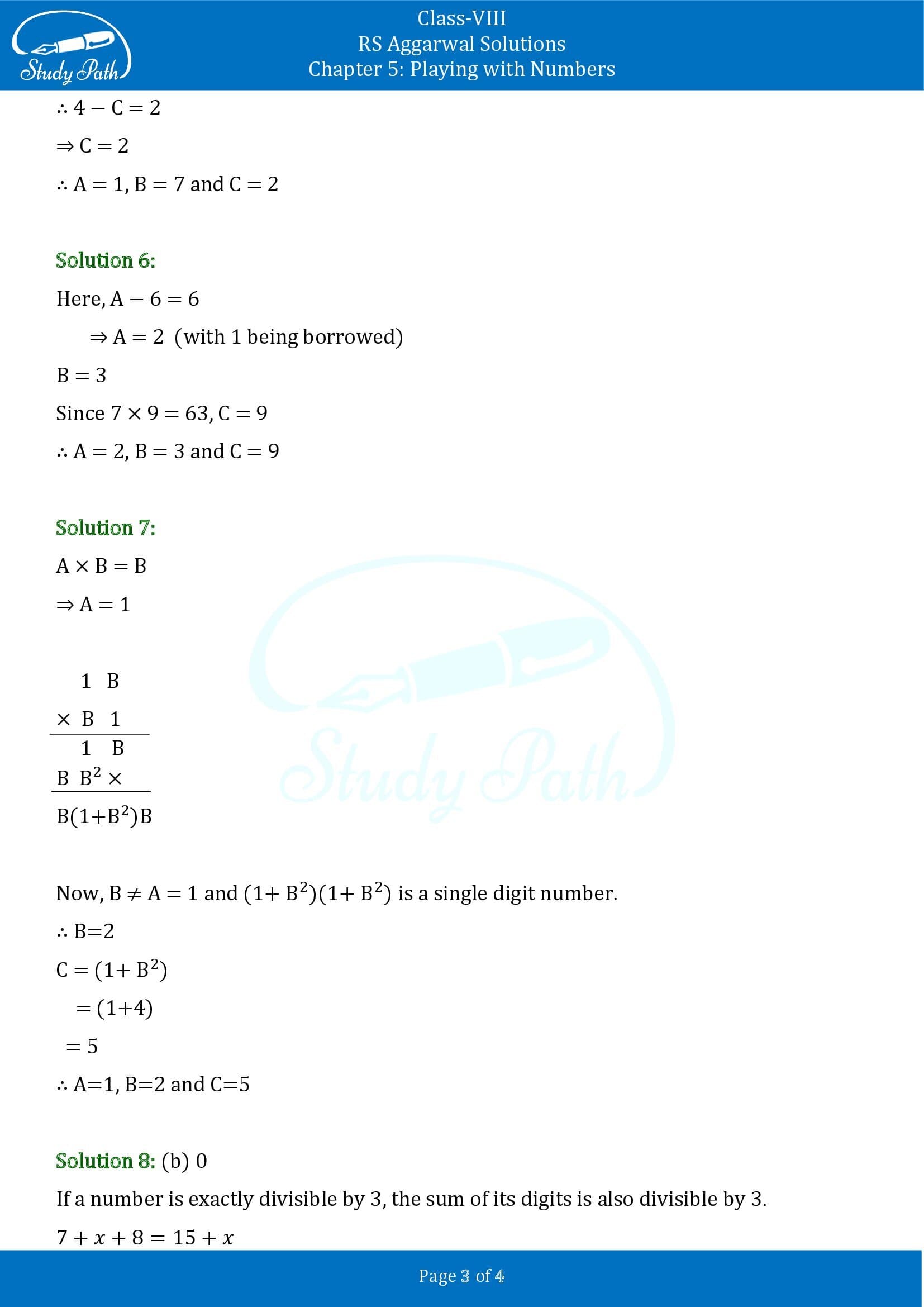 RS Aggarwal Solutions Class 8 Chapter 5 Playing with Numbers Test Paper 00003