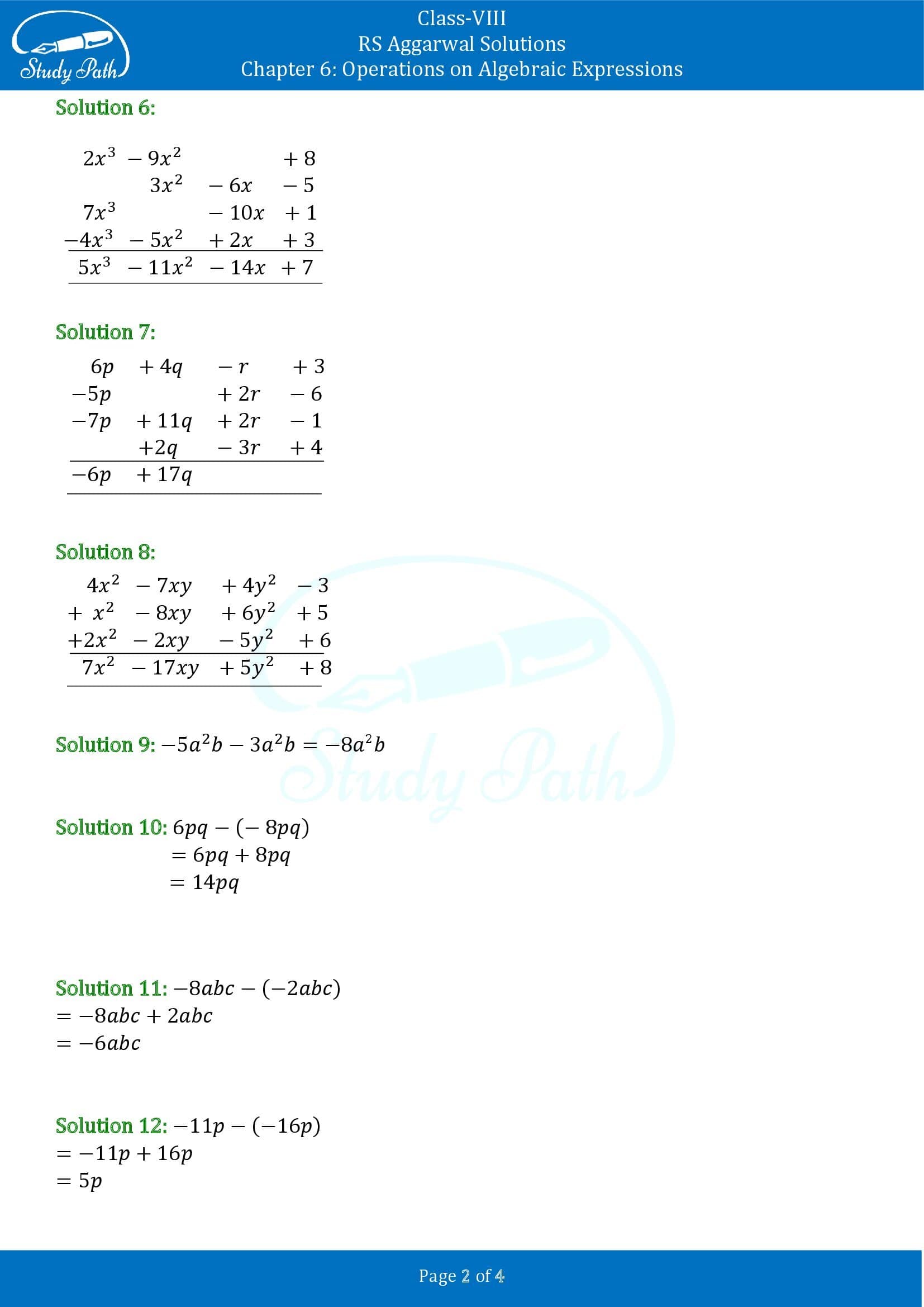 RS Aggarwal Solutions Class 8 Chapter 6 Operations on Algebraic Expressions Exercise 6A 002
