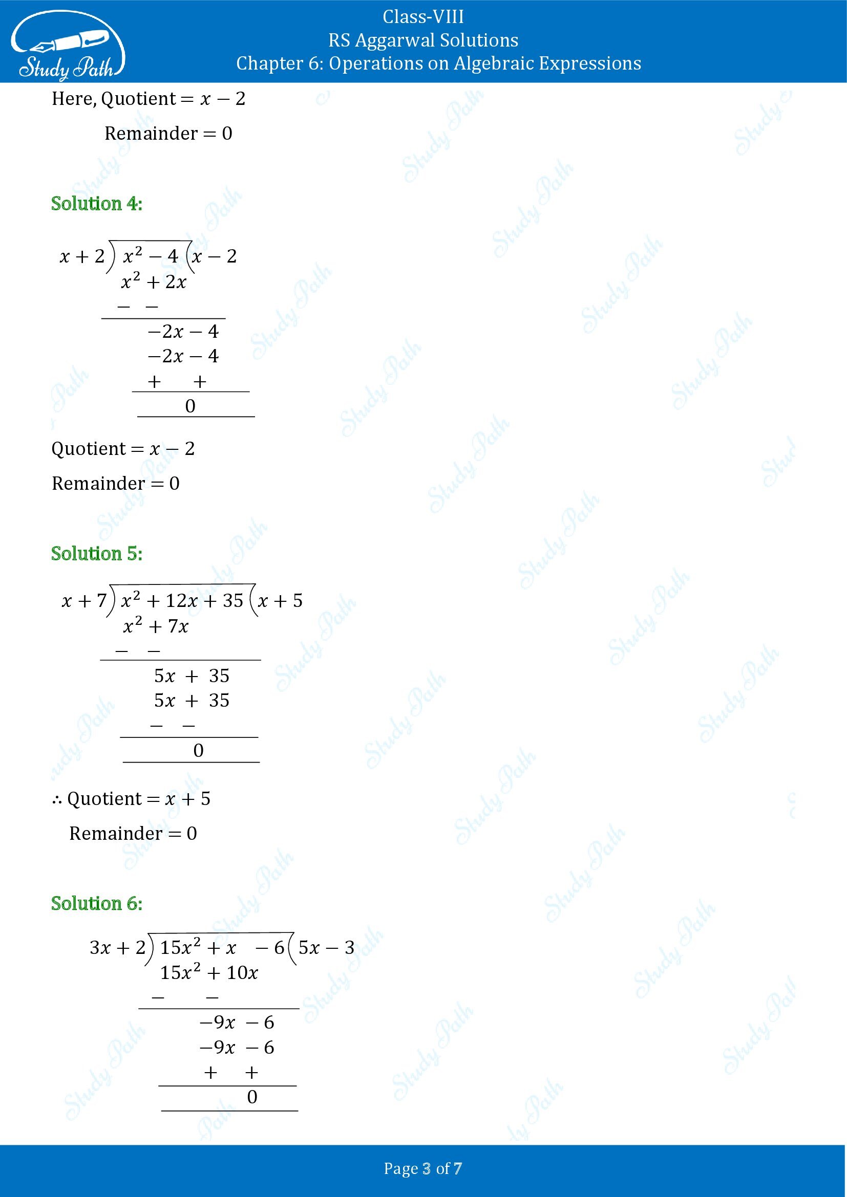 RS Aggarwal Solutions Class 8 Chapter 6 Operations on Algebraic Expressions Exercise 6C 00003