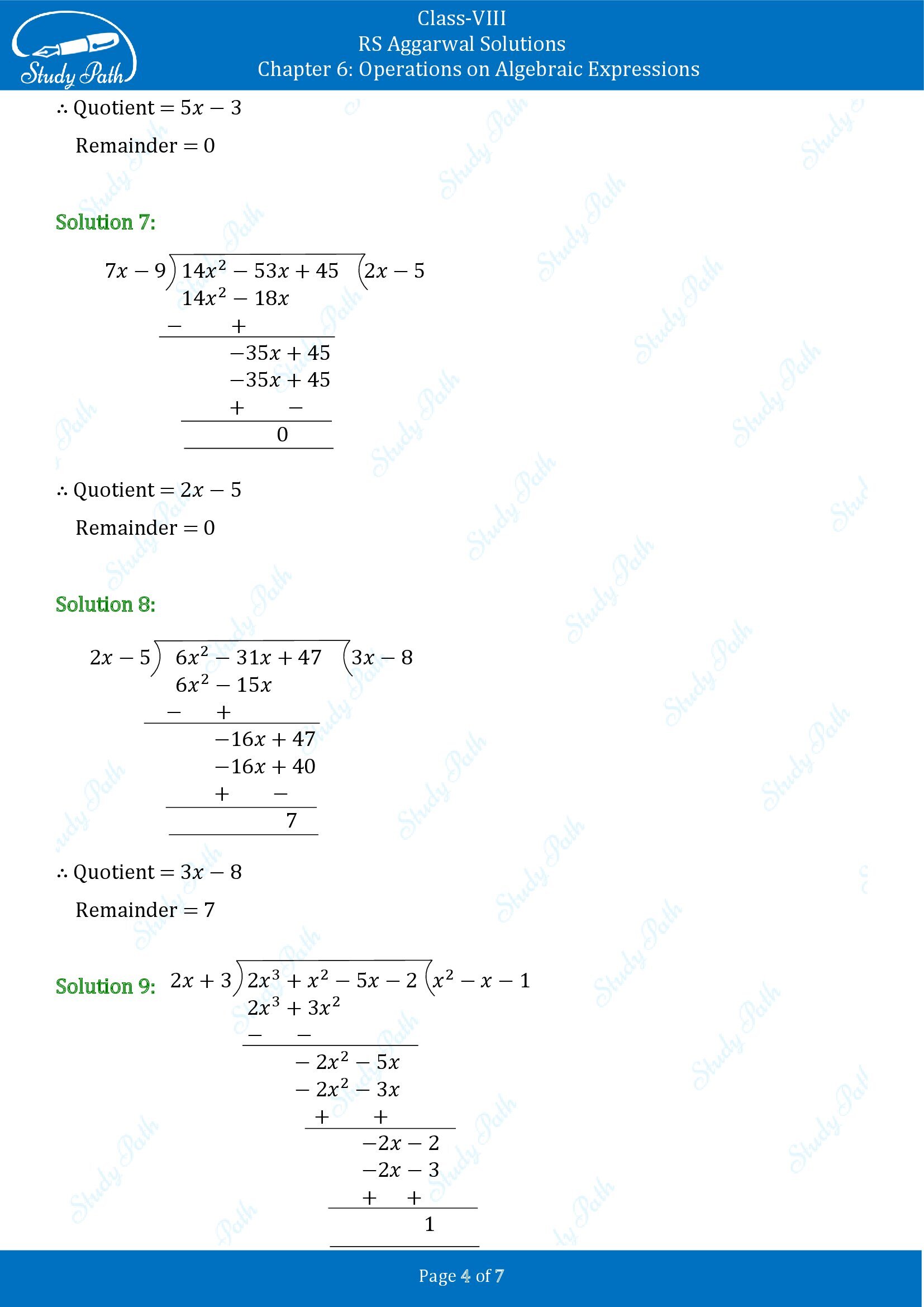 RS Aggarwal Solutions Class 8 Chapter 6 Operations on Algebraic Expressions Exercise 6C 00004