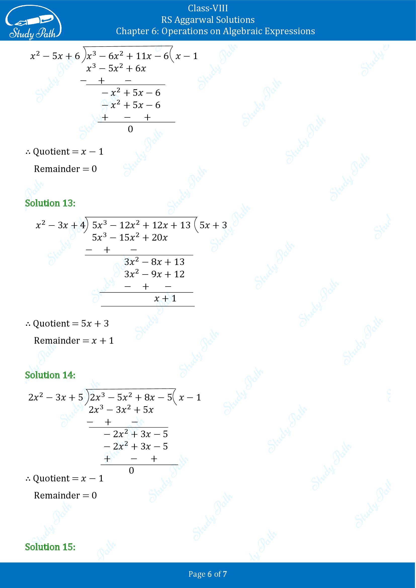 RS Aggarwal Solutions Class 8 Chapter 6 Operations on Algebraic Expressions Exercise 6C 00006