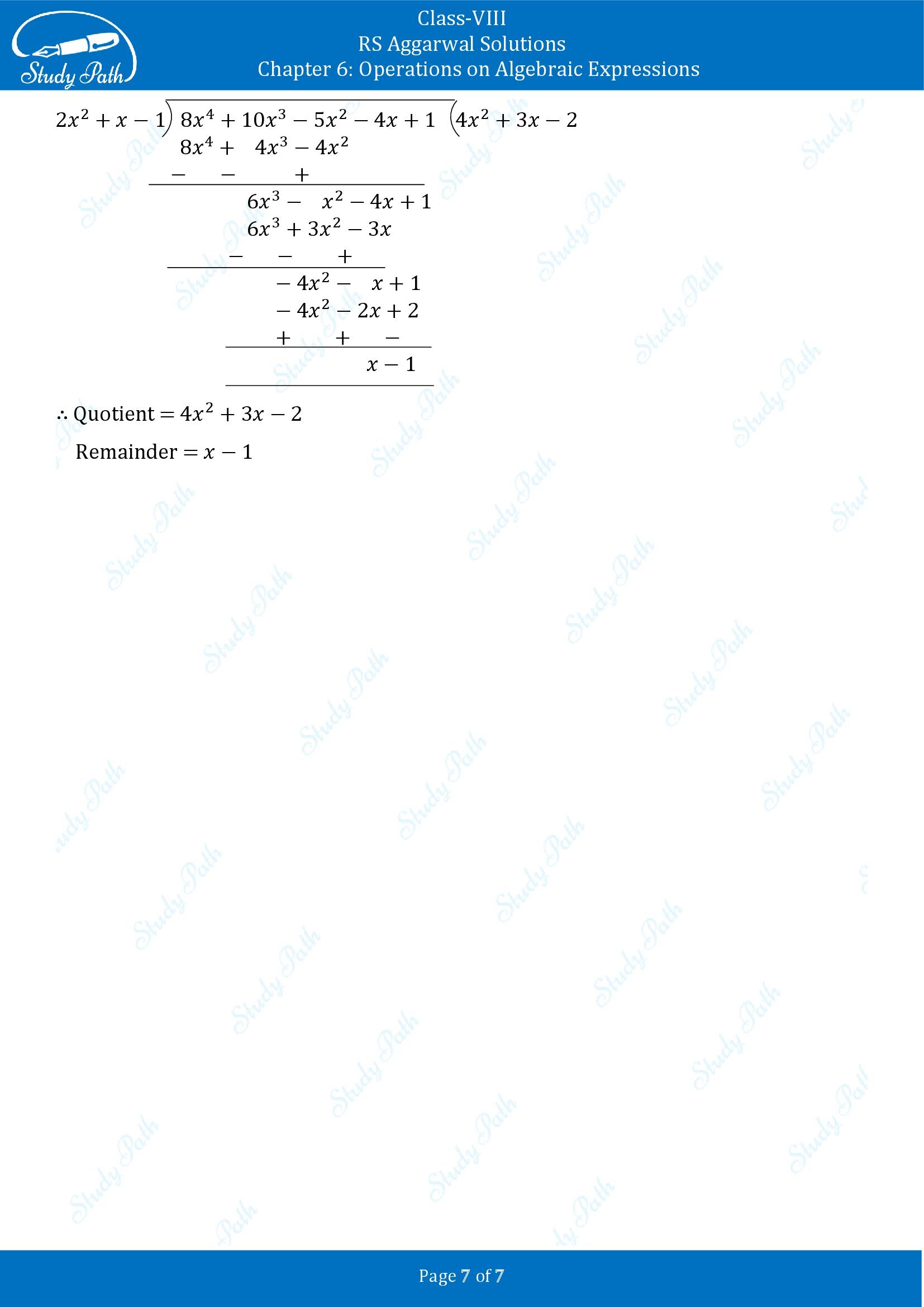 RS Aggarwal Solutions Class 8 Chapter 6 Operations on Algebraic Expressions Exercise 6C 00007
