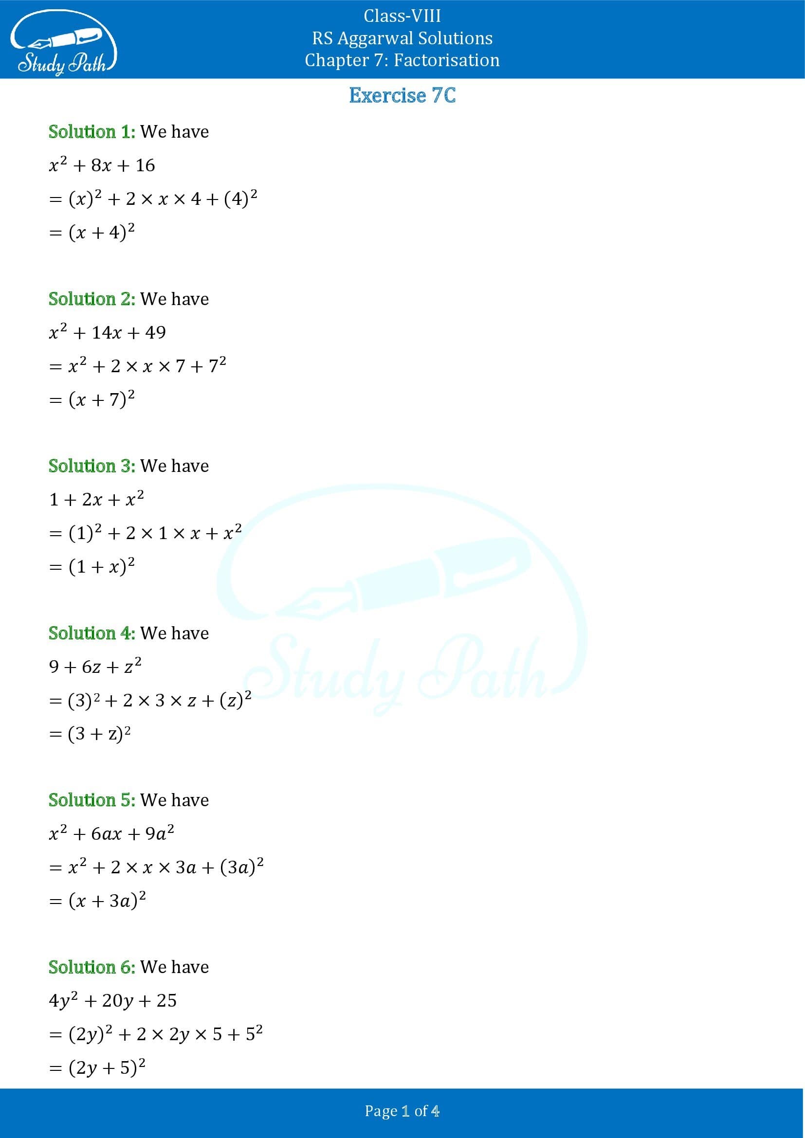 RS Aggarwal Solutions Class 8 Chapter 7 Factorisation Exercise 7C 00001