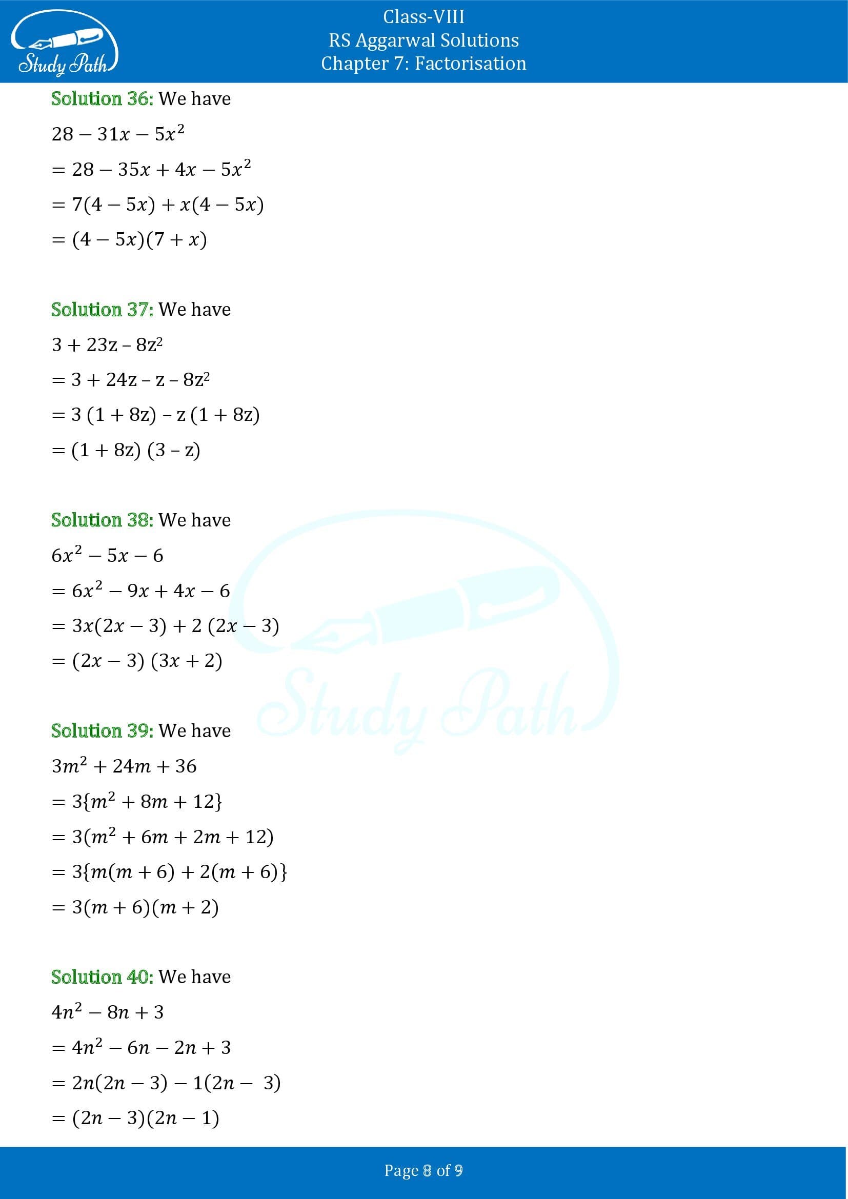 RS Aggarwal Solutions Class 8 Chapter 7 Factorisation Exercise 7D 008