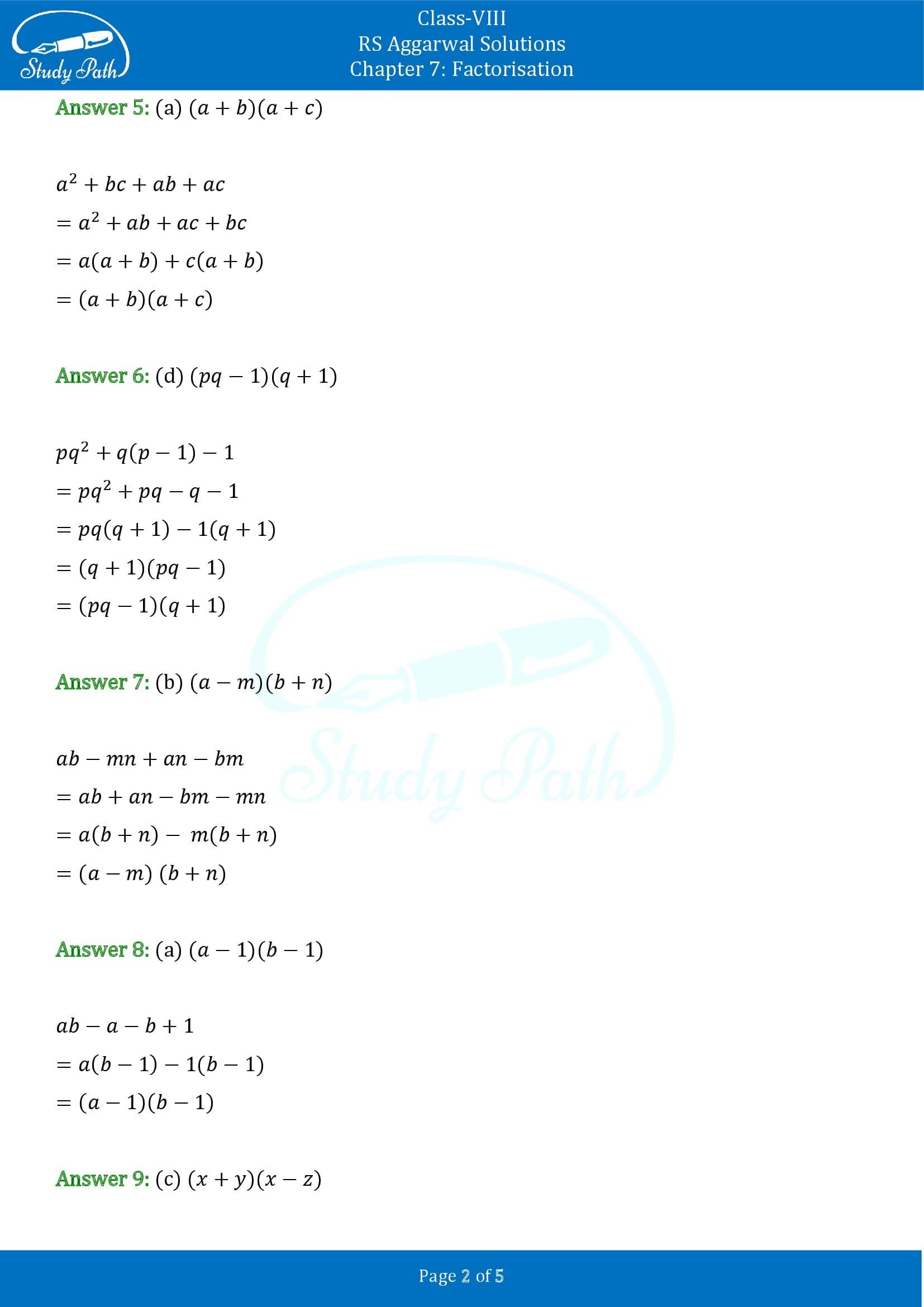 RS Aggarwal Solutions Class 8 Chapter 7 Factorisation Exercise 7E MCQs 00002